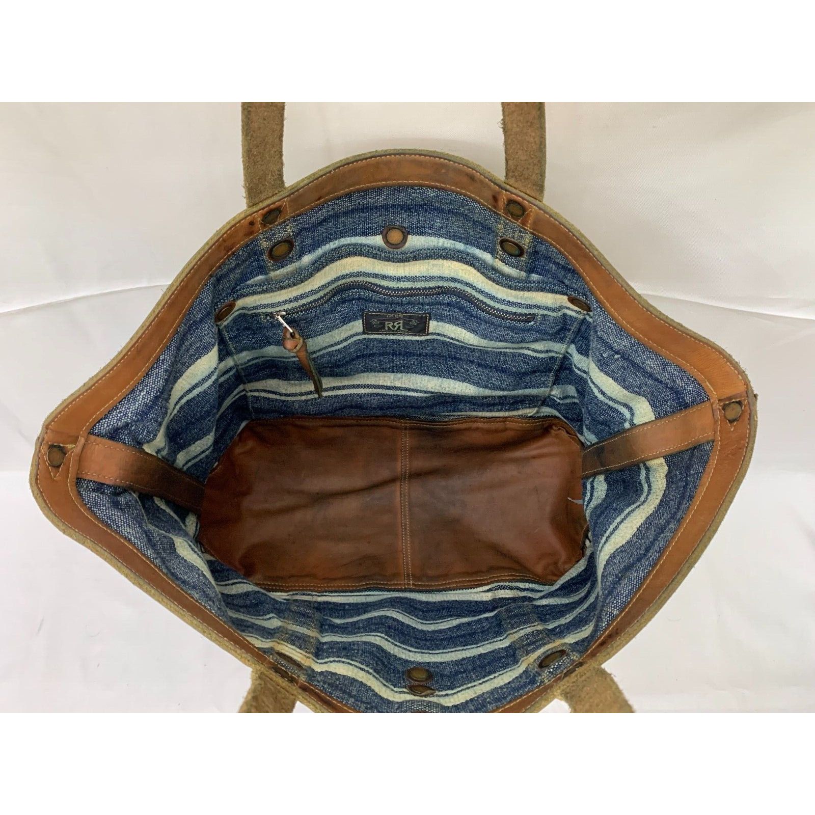 Double RL Canvas Leather Tote Murphy Indigo Striped Tote Bag