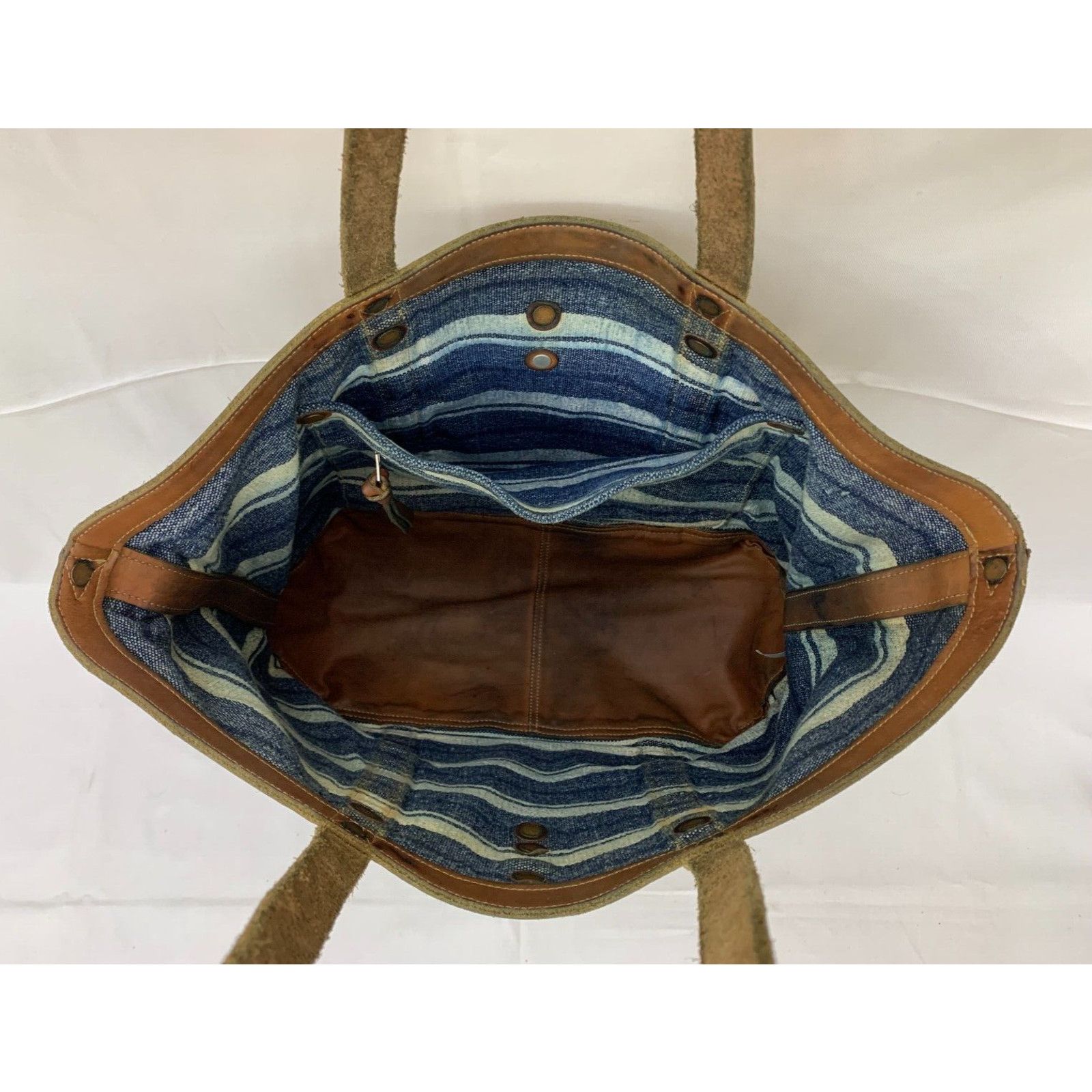 Double RL Canvas Leather Tote Murphy Indigo Striped Tote Bag