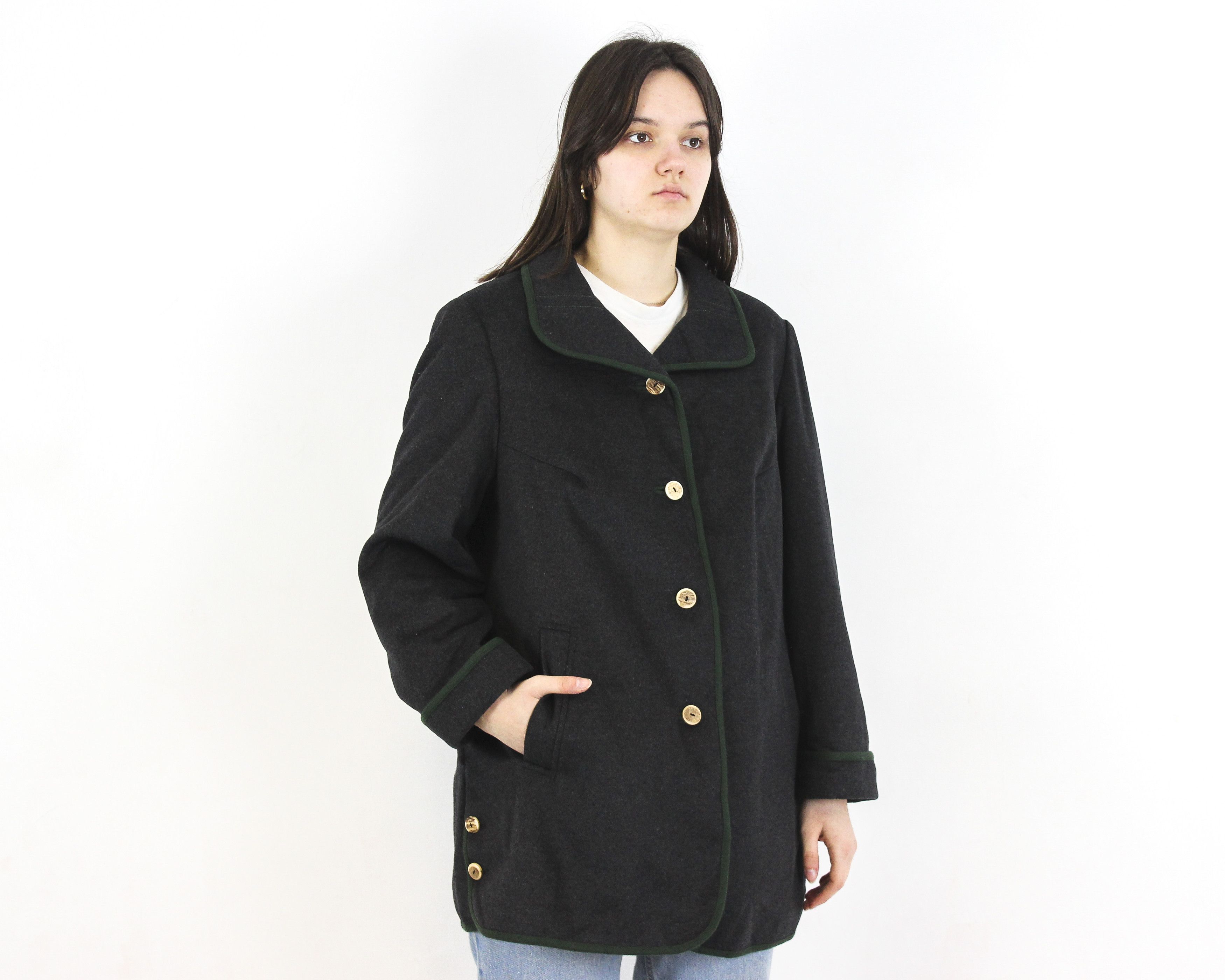 Vintage STEINBOCK Wool Over Coat Jacket Trachten Wooden Buttons Top Size XL / US 12-14 / IT 48-50 - 2 Thumbnail