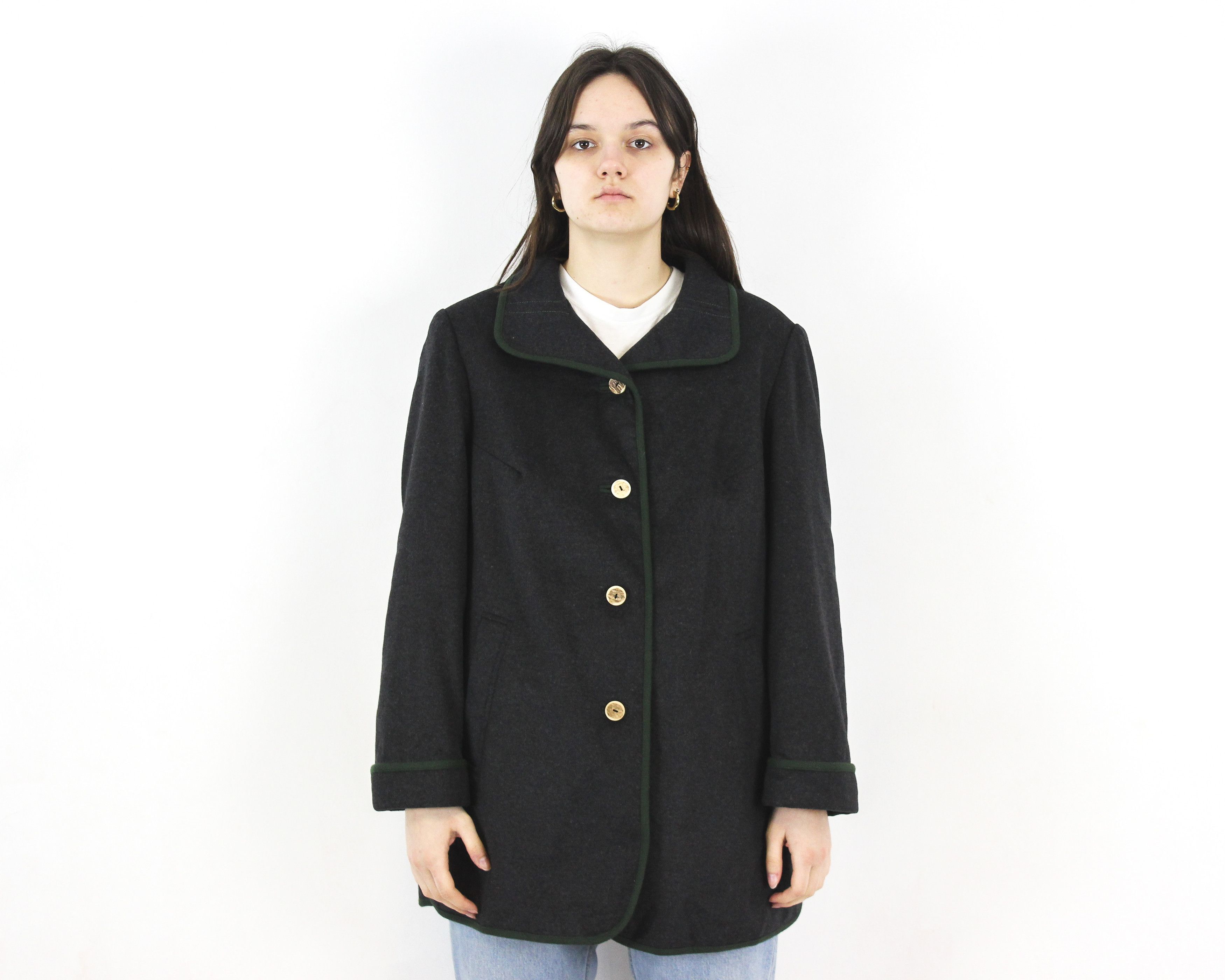Vintage STEINBOCK Wool Over Coat Jacket Trachten Wooden Buttons Top Size XL / US 12-14 / IT 48-50 - 1 Thumbnail