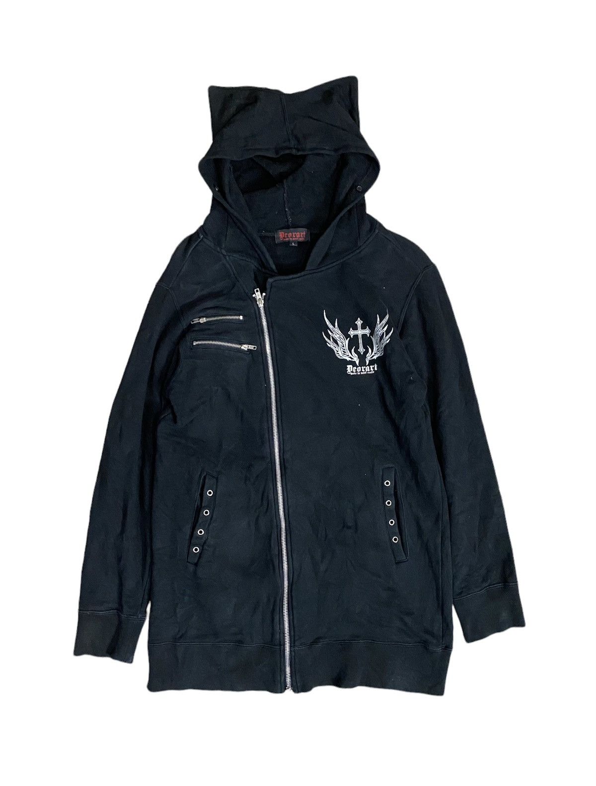 image of 20471120 x Seditionaries VTG Deorart Japan Cat Ear Cros Devilman Logo Hoodie in Black (Size Medium)