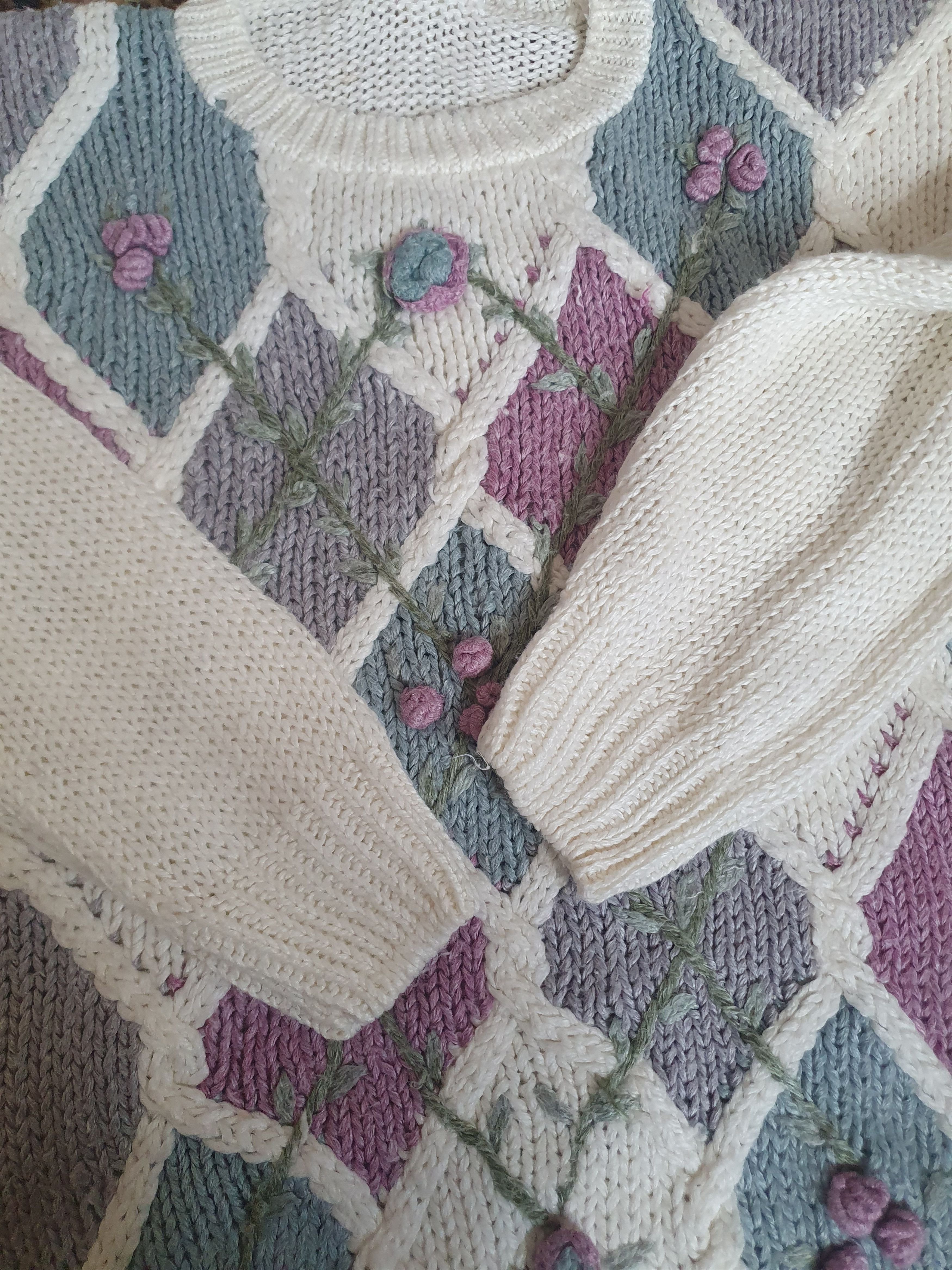 Other Michelle Simon Floral Cable Knit Sweater,sz M/L? Size M / US 6-8 / IT 42-44 - 7 Thumbnail