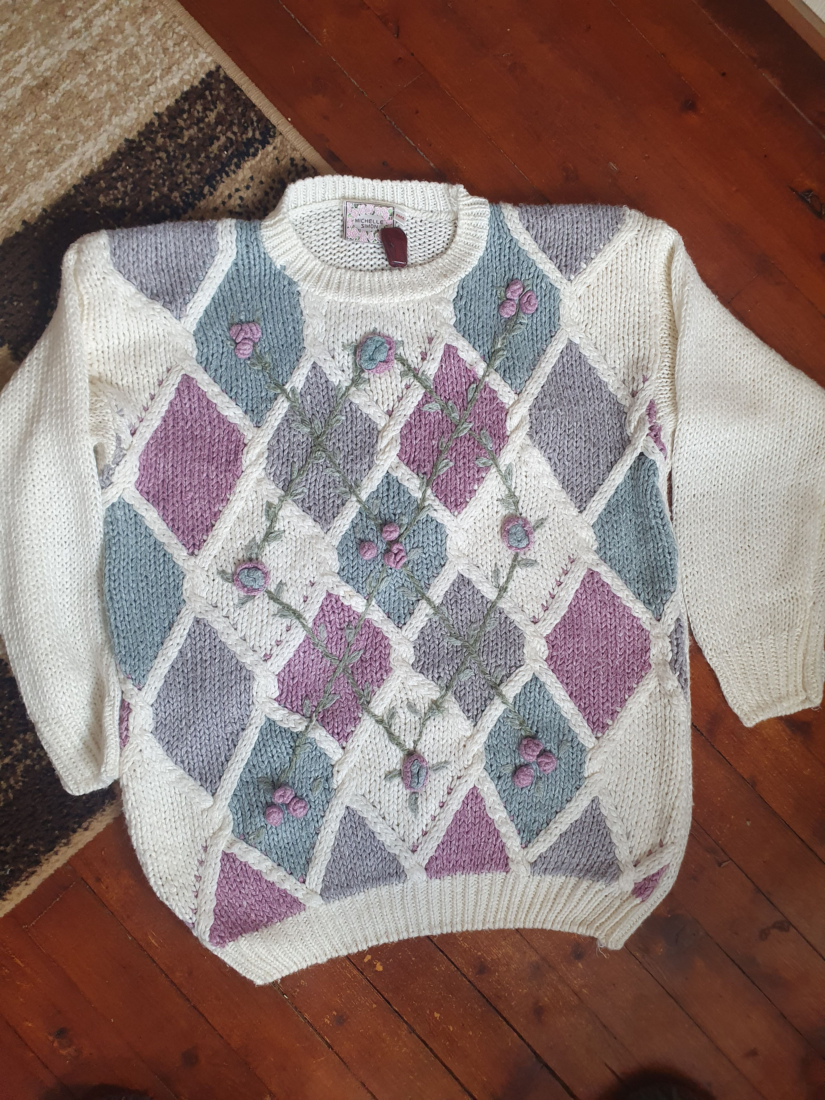 Other Michelle Simon Floral Cable Knit Sweater,sz M/L? Size M / US 6-8 / IT 42-44 - 1 Thumbnail