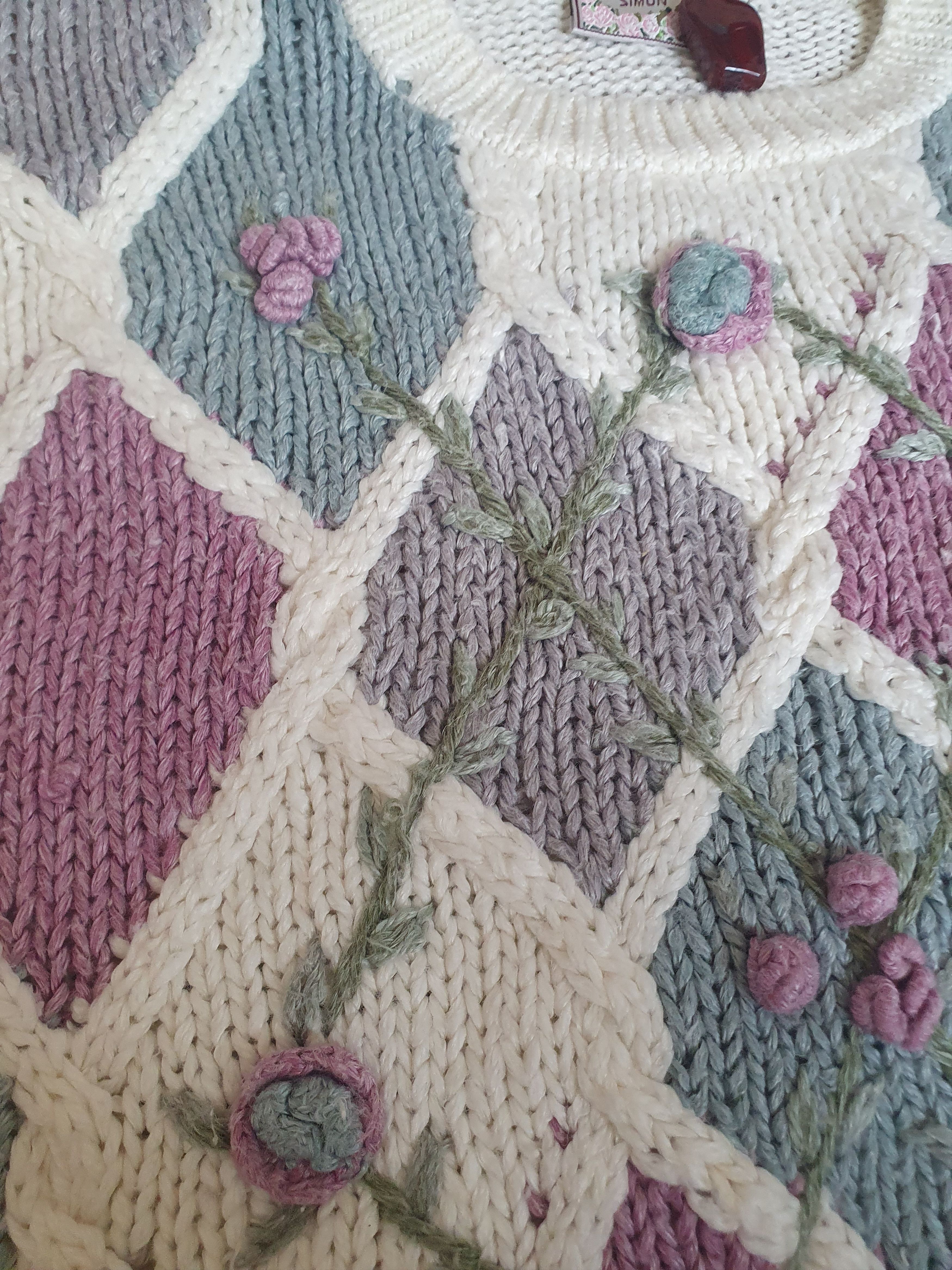 Other Michelle Simon Floral Cable Knit Sweater,sz M/L? Size M / US 6-8 / IT 42-44 - 4 Thumbnail