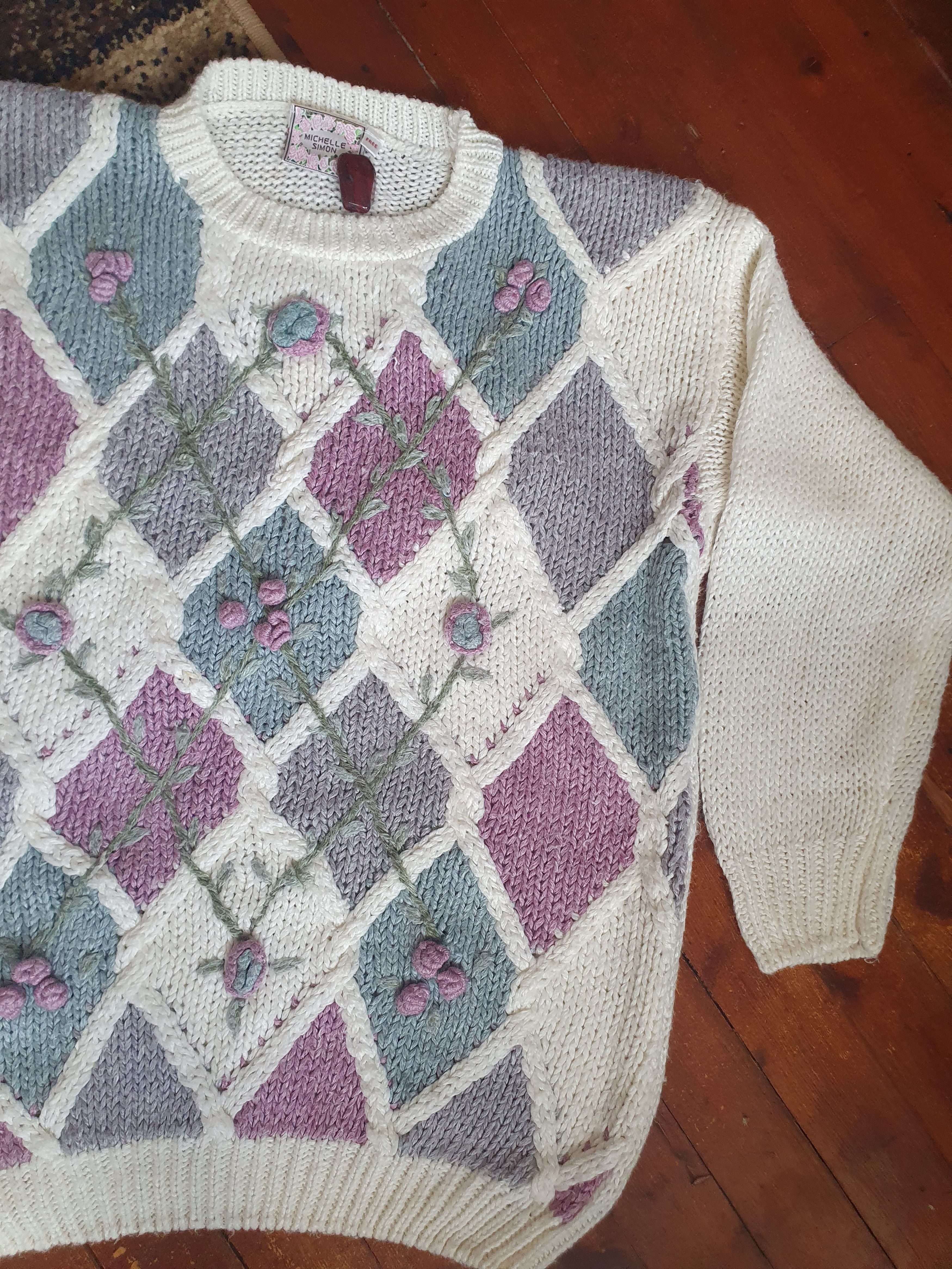 Other Michelle Simon Floral Cable Knit Sweater,sz M/L? Size M / US 6-8 / IT 42-44 - 2 Thumbnail