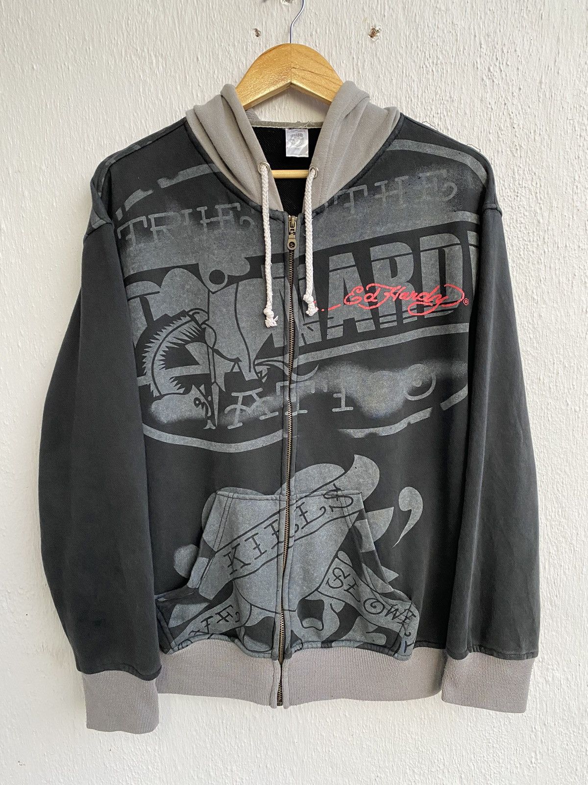 Christian Audigier Vintage Ed Hardy Big Print Hoodie Zip Up Made In Usa Size US XL / EU 56 / 4 - 2 Thumbnail