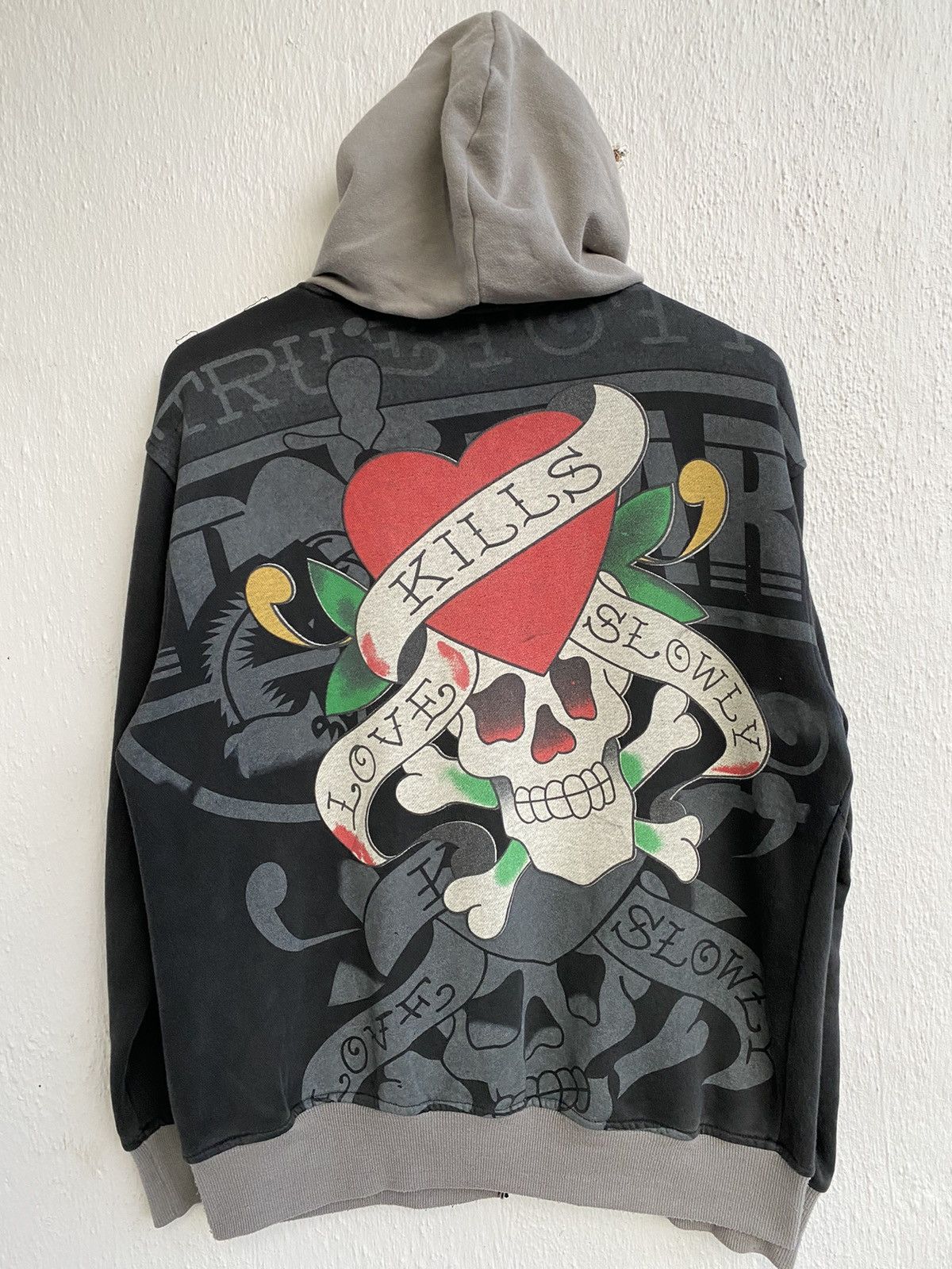Christian Audigier Vintage Ed Hardy Big Print Hoodie Zip Up Made In Usa Size US XL / EU 56 / 4 - 1 Thumbnail