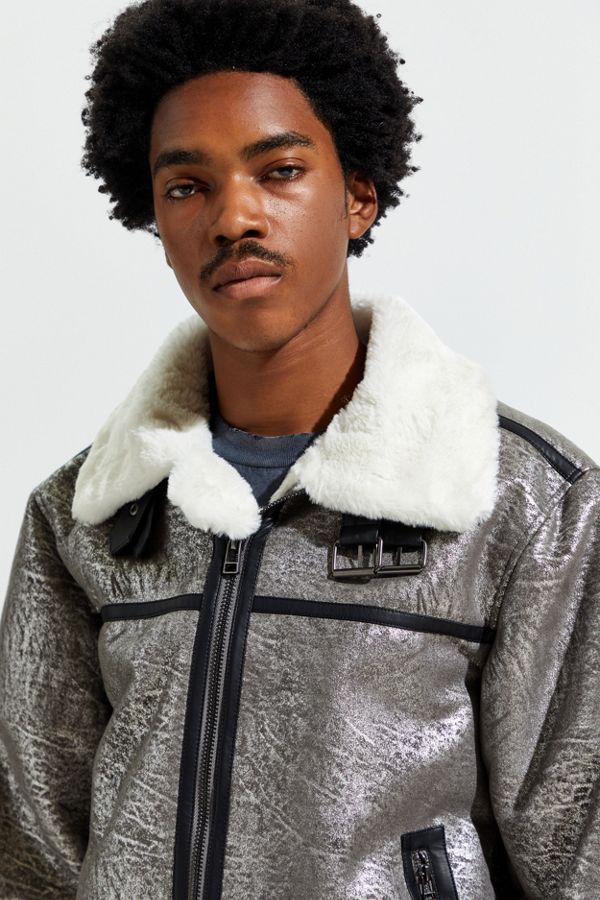Urban Outfitters Urban Outfitters Faux Shearling Silver Bomber Jacket Coat Size US L / EU 52-54 / 3 - 11 Thumbnail
