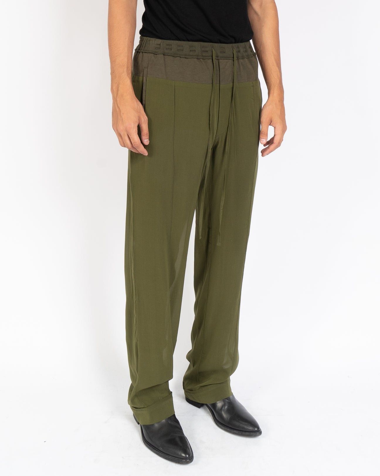Haider Ackermann SS20 Adjudant Relaxed Khaki Silk Trousers Size US 30 / EU 46 - 2 Thumbnail
