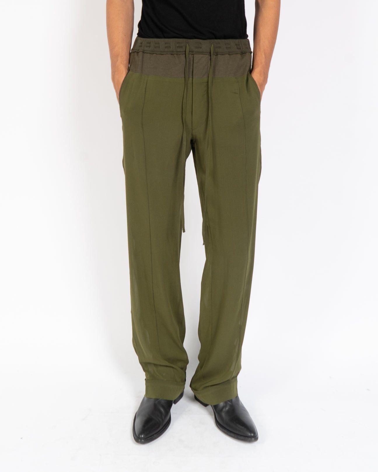Haider Ackermann SS20 Adjudant Relaxed Khaki Silk Trousers Size US 30 / EU 46 - 4 Thumbnail