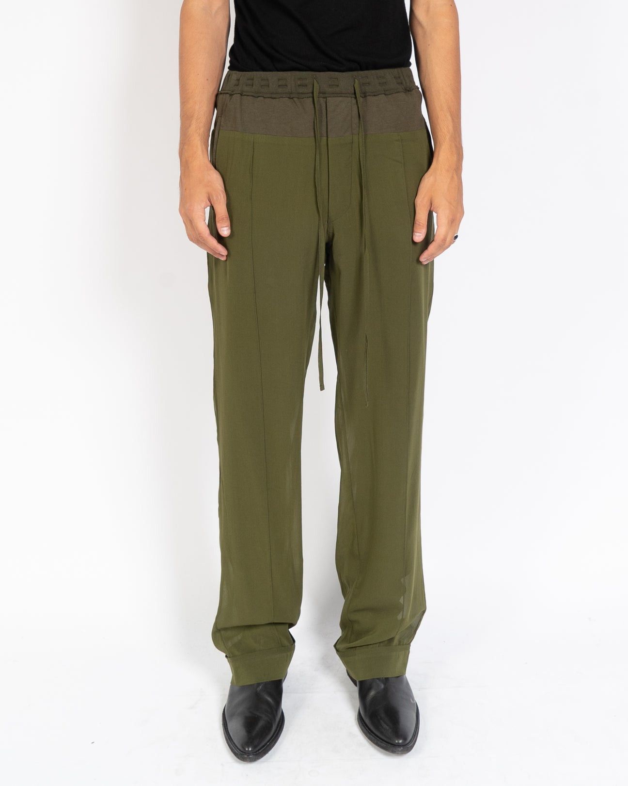 Haider Ackermann SS20 Adjudant Relaxed Khaki Silk Trousers Size US 30 / EU 46 - 1 Thumbnail