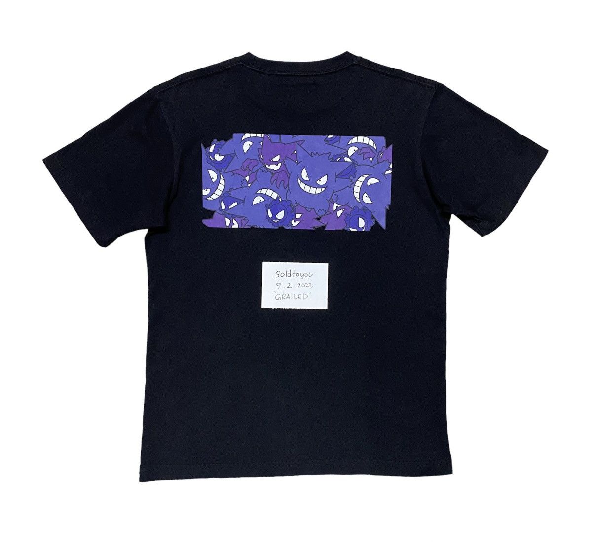 image of Nintendo Pokemon Gengar Anime T-Shirt Backhit in Black, Men's (Size Medium)