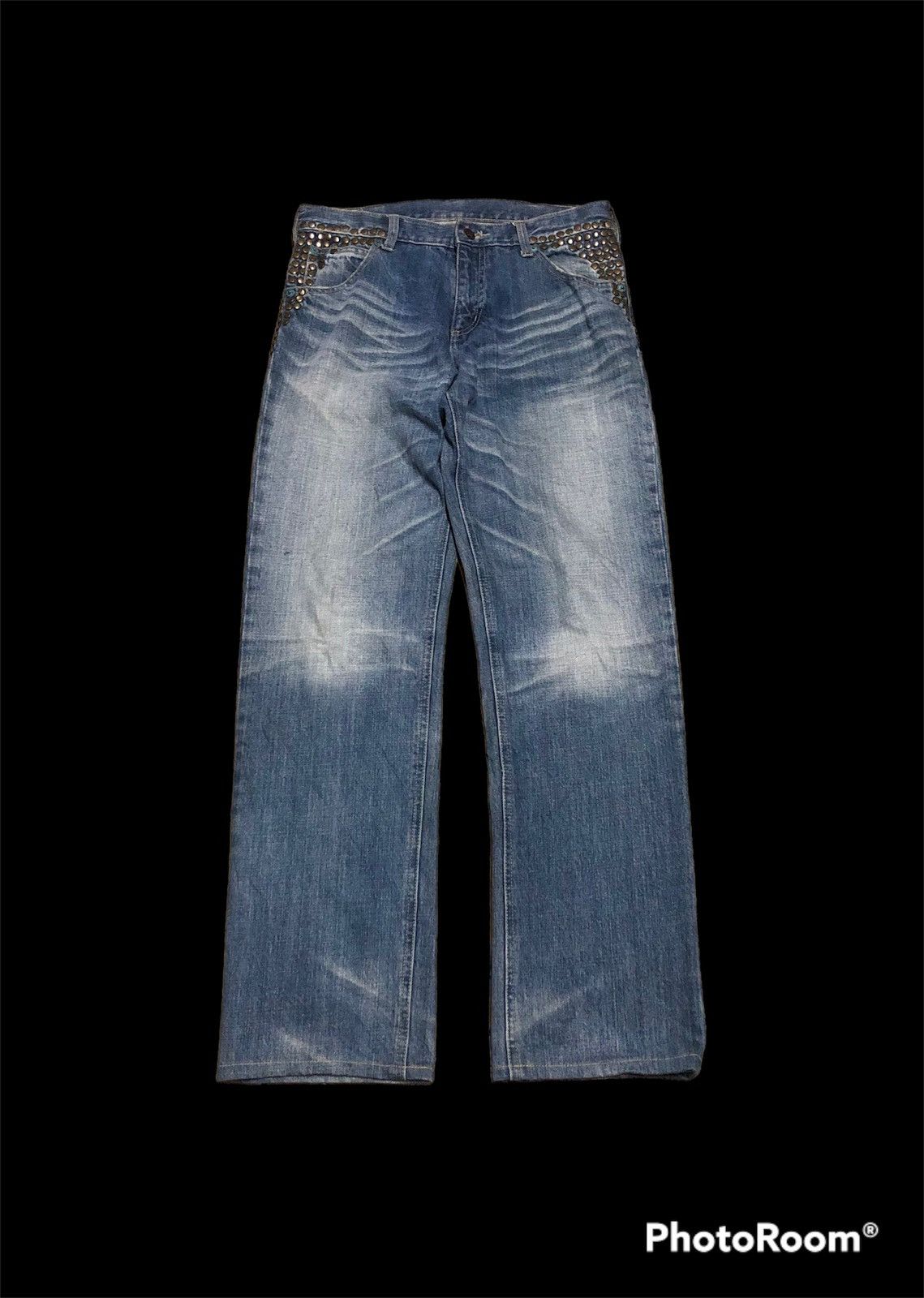 Japanese Brand STUDDED⚡️⚡️WASHED BLUE DENIM BY TRIM CO LTD Size US 30 / EU 46 - 1 Thumbnail