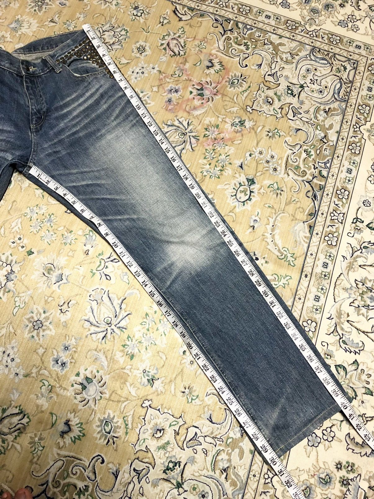 Japanese Brand STUDDED⚡️⚡️WASHED BLUE DENIM BY TRIM CO LTD Size US 30 / EU 46 - 7 Thumbnail