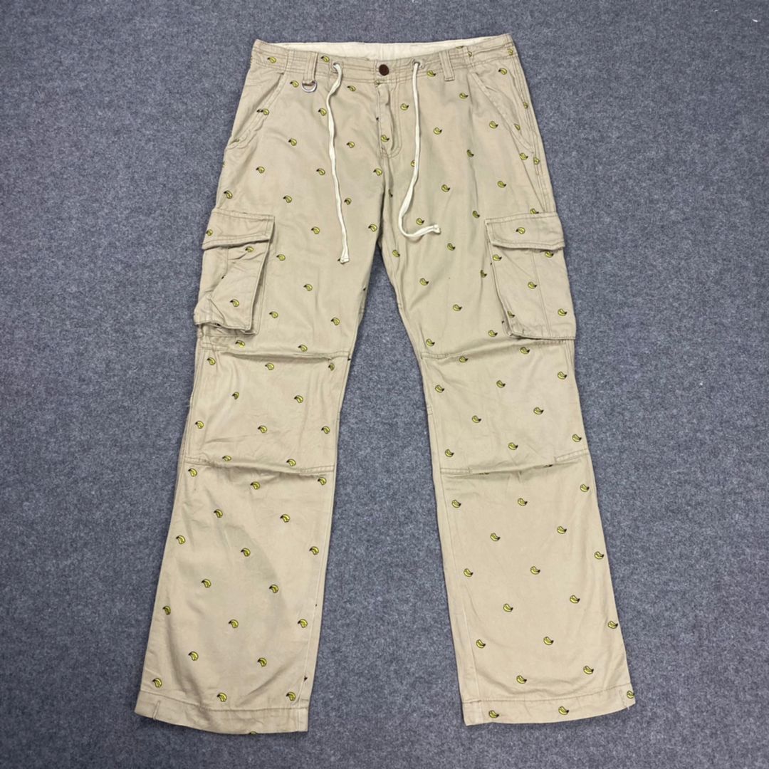 Image of Vintage Daily Newsbanana Embroidered Multipocket Cargo Pants in Beige, Men's (Size 34)