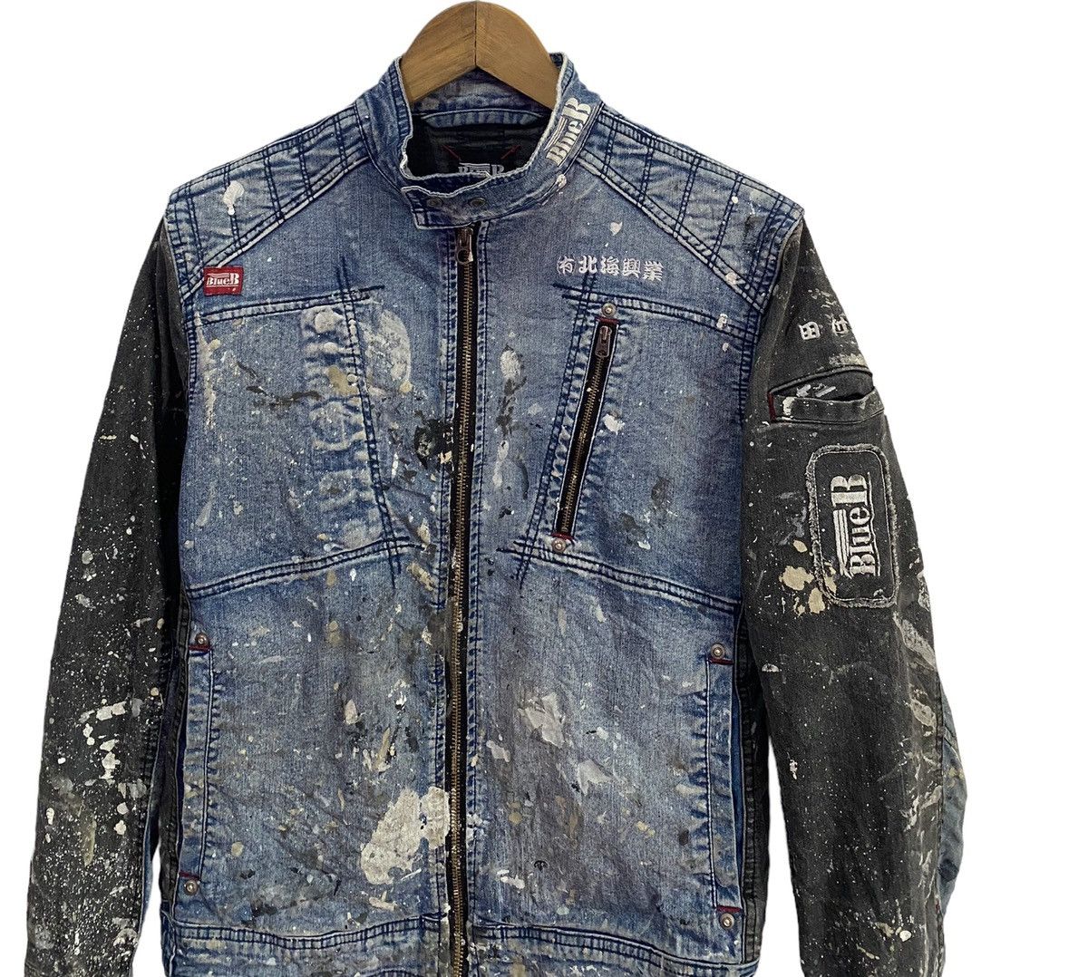 Blue Blue Japan VINTAGE BLUE B DIRTY PAINTER SPLASH MOTO JACKET Size US S / EU 44-46 / 1 - 3 Thumbnail