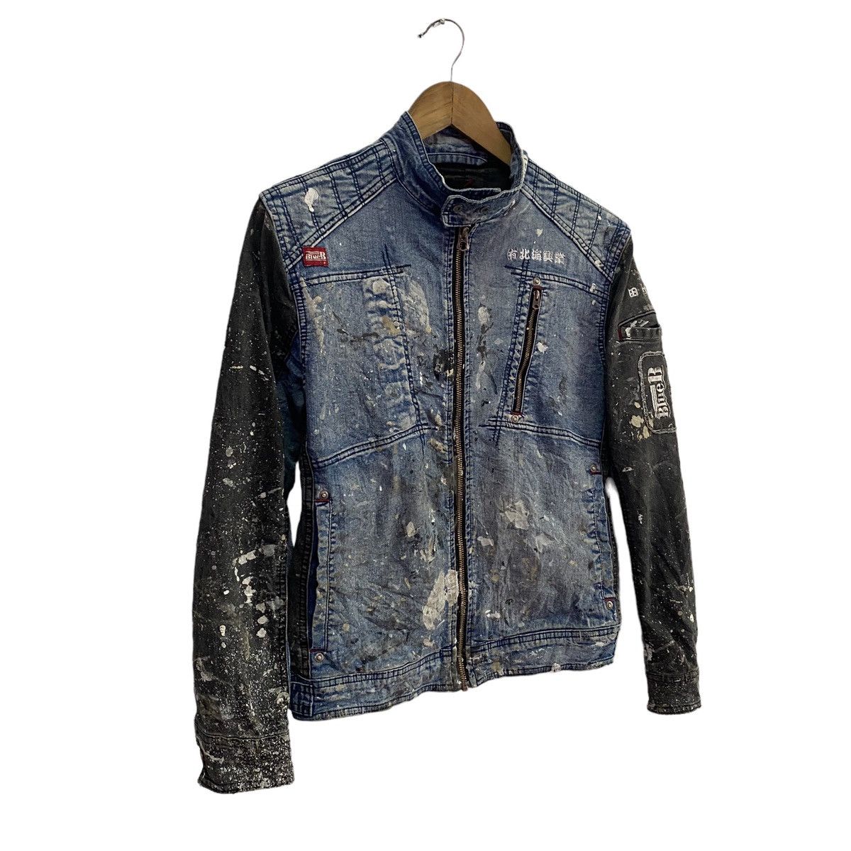 Blue Blue Japan VINTAGE BLUE B DIRTY PAINTER SPLASH MOTO JACKET Size US S / EU 44-46 / 1 - 6 Thumbnail
