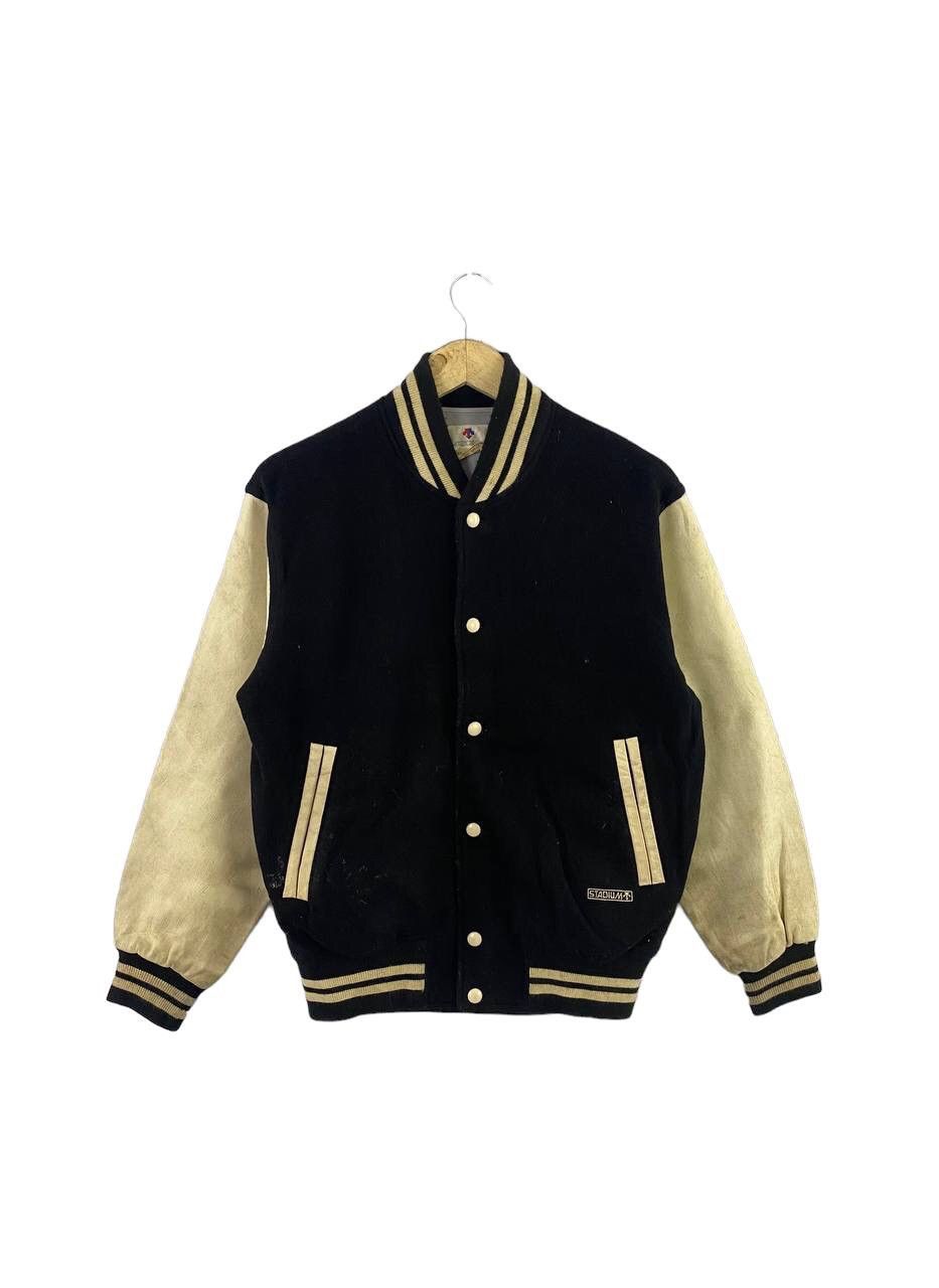 Descente Varsity Jacket Leather Sleeve Plain