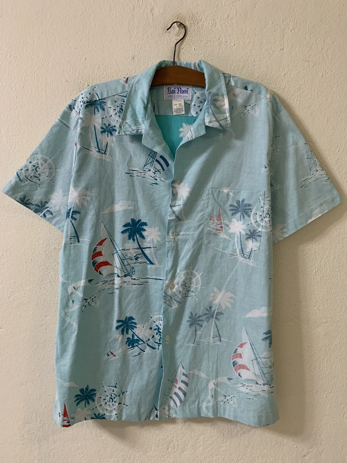 image of Vintage 70's Kai Nani Hawaiian Shirt in Green, Men's (Size Large)