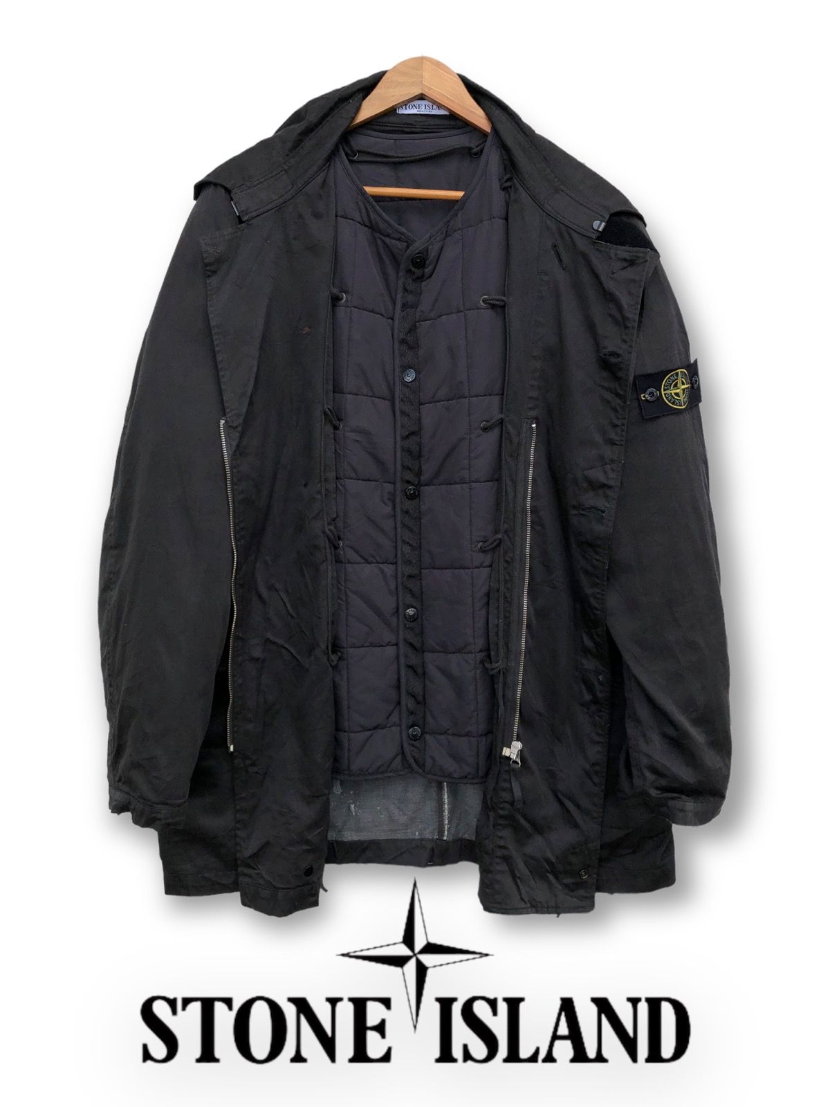 Pre-owned Stone Island Vintage  Aw03 Raso Gommato Rope Trench Coat In Black