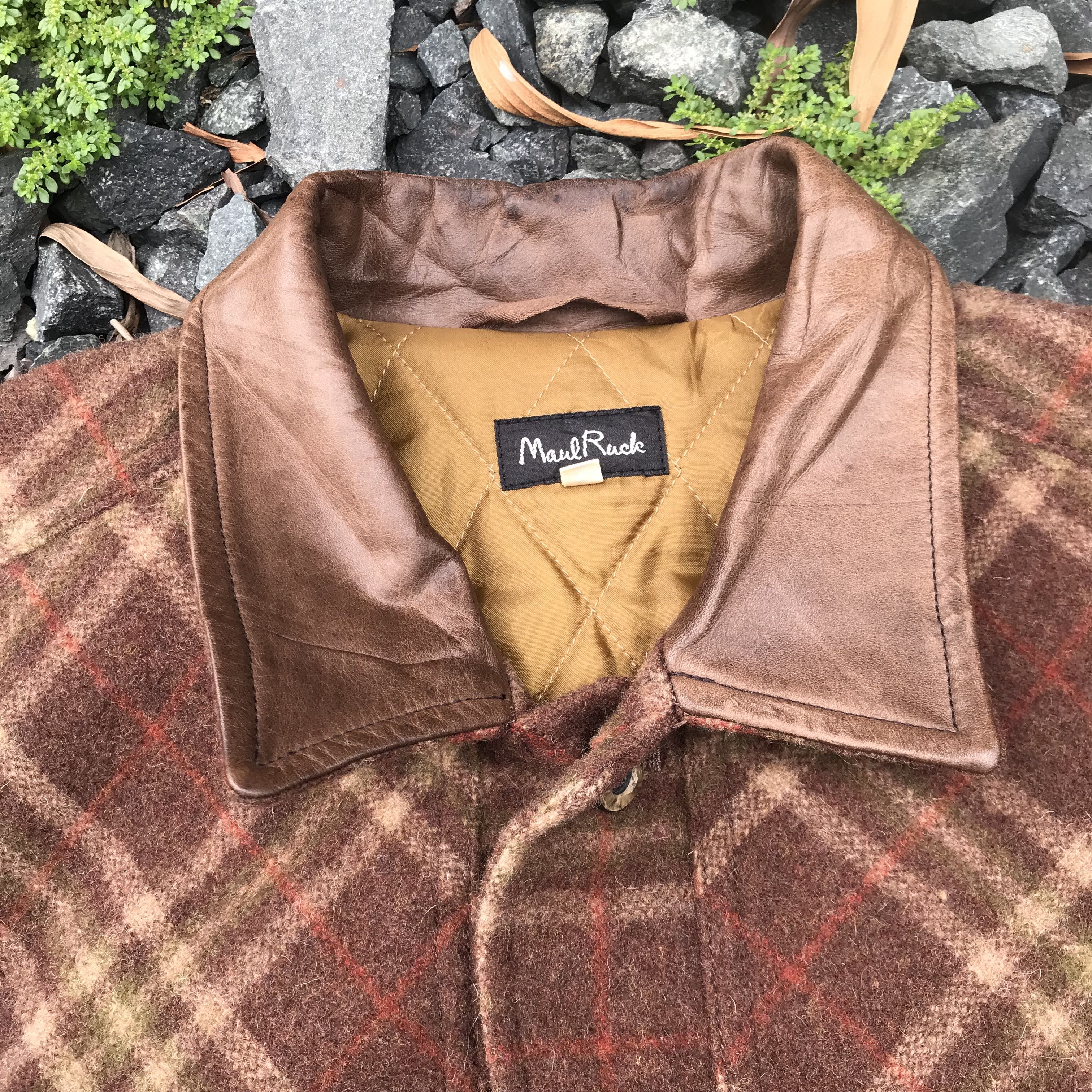 Vintage Vintage Maul Ruck wool checkered insulated leather collar Size US L / EU 52-54 / 3 - 7 Thumbnail