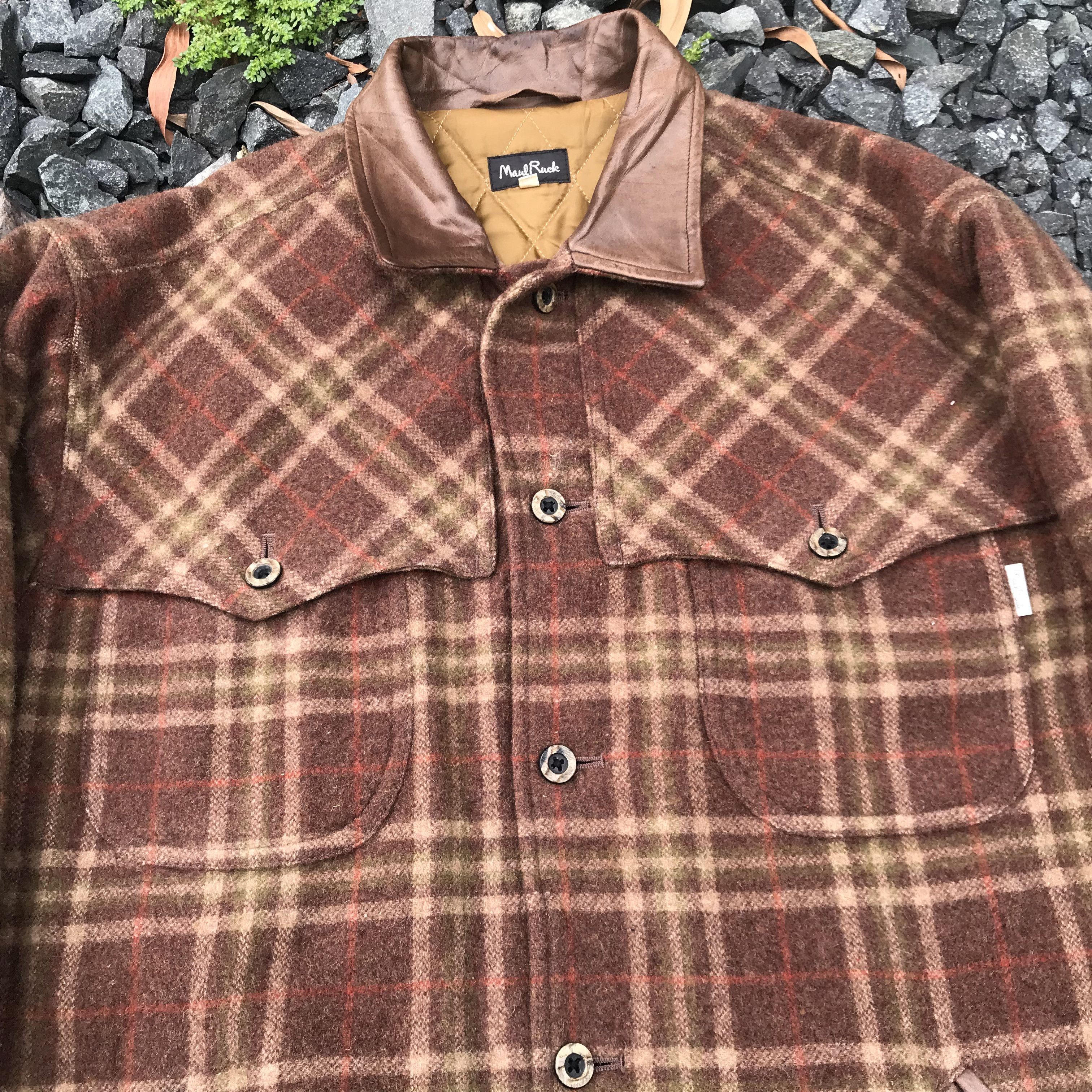 Vintage Vintage Maul Ruck wool checkered insulated leather collar Size US L / EU 52-54 / 3 - 5 Thumbnail