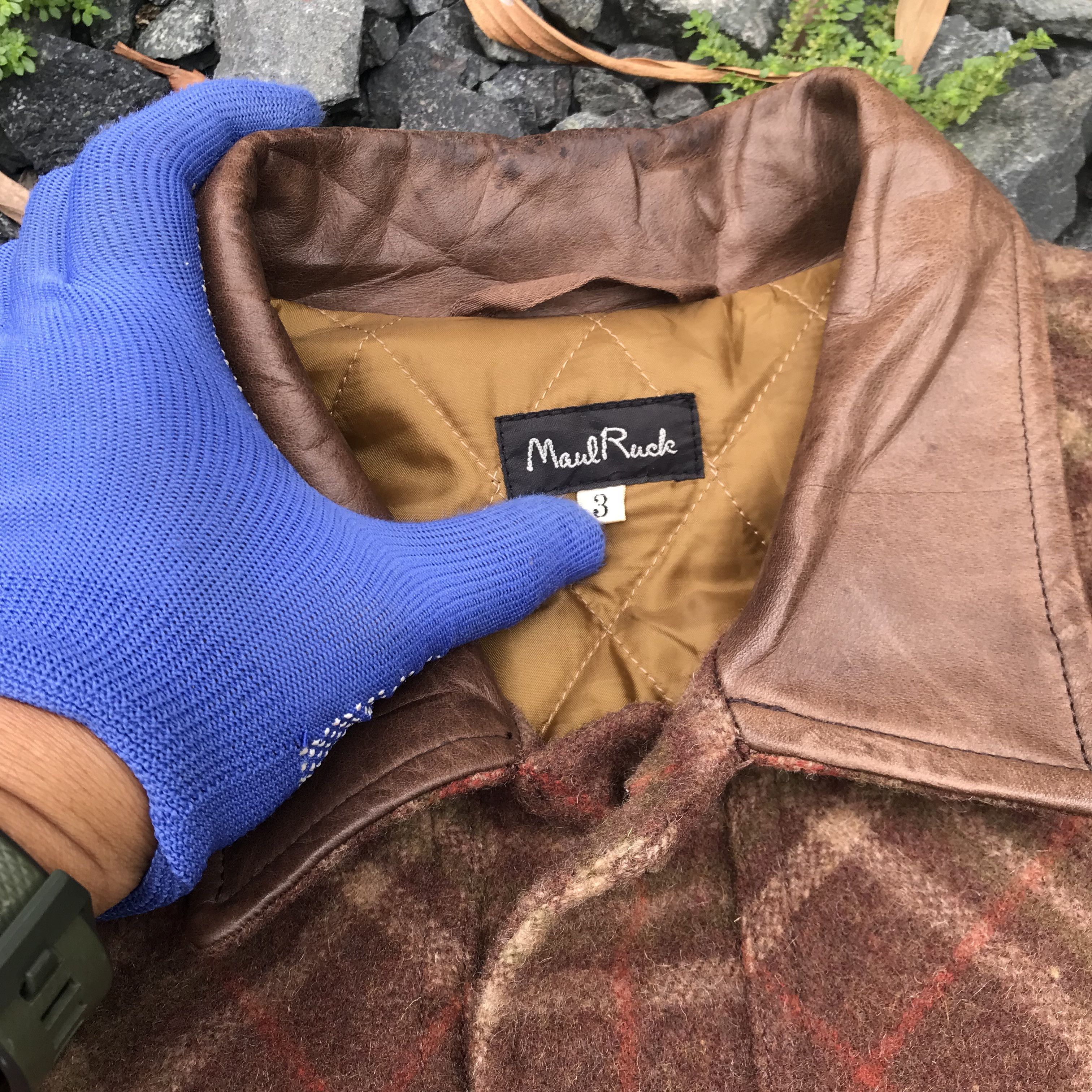 Vintage Vintage Maul Ruck wool checkered insulated leather collar Size US L / EU 52-54 / 3 - 8 Thumbnail