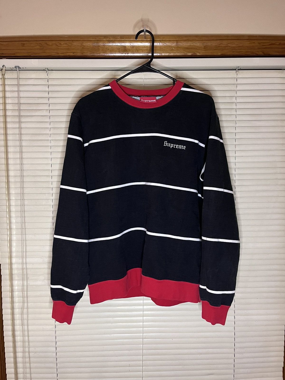 Hype Streetwear Supreme Supreme FW17 Essential Skater Striped Old English Sweatshirt Grailed