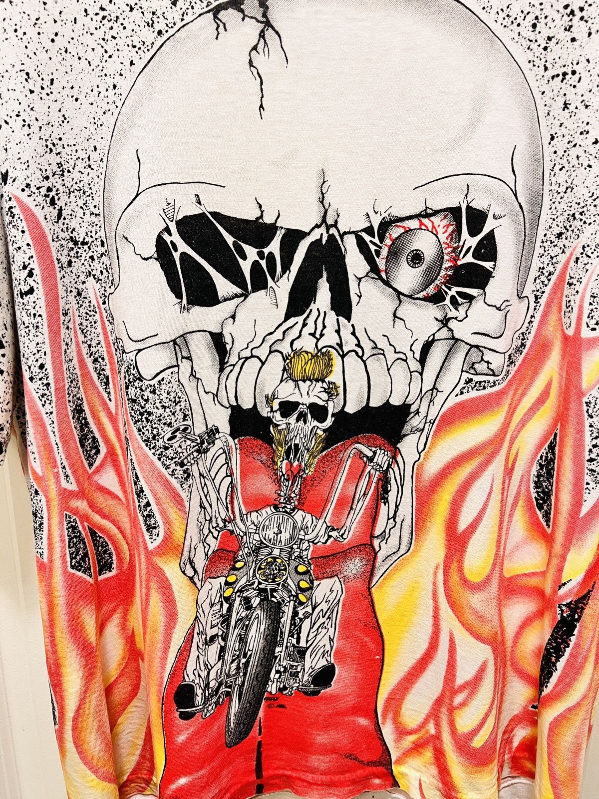 Other Vintage 90s Flaming Skull Biker AOP Shirt - XL Size US XL / EU 56 / 4 - 4 Thumbnail