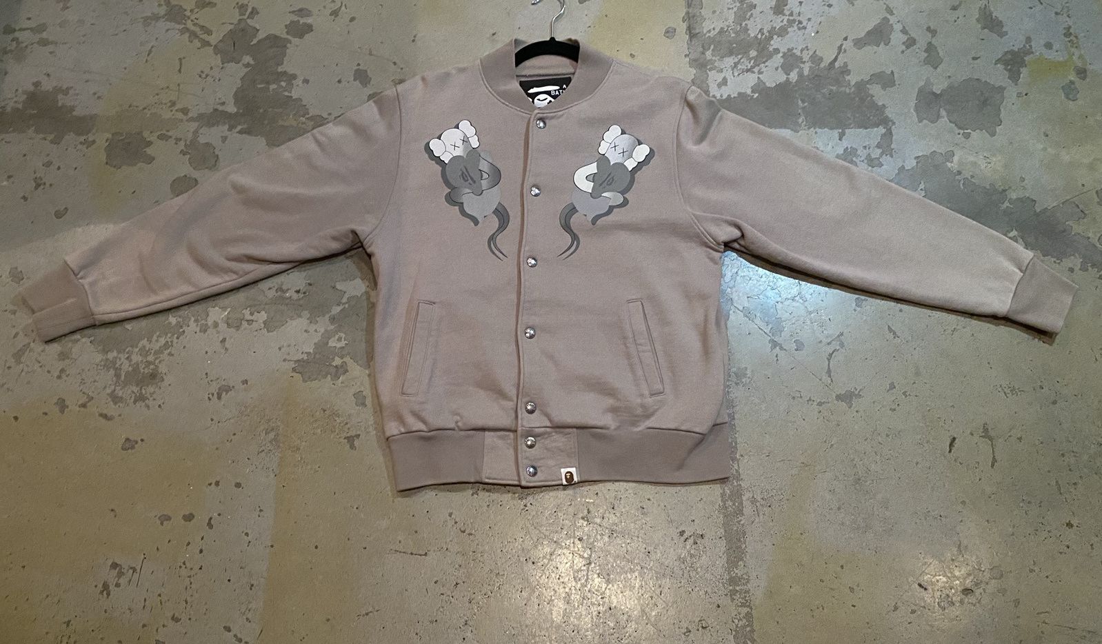 image of Bape x Kaws Sweat Stadium Jacket in Beige, Men's (Size Small)