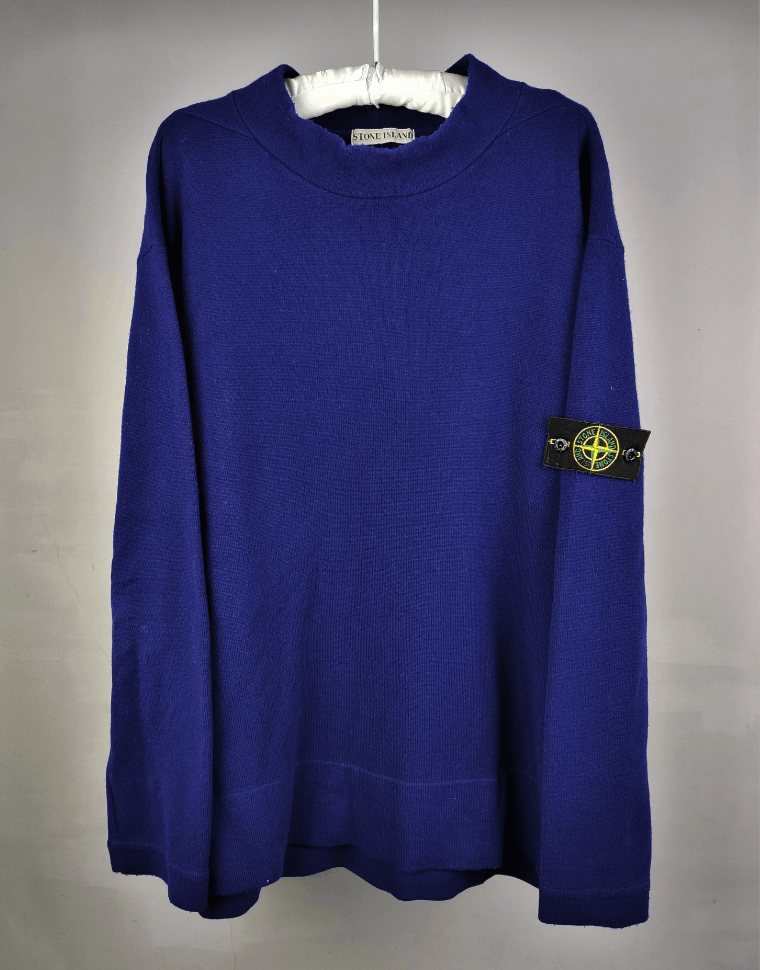 image of Stone Island - Blue Mock Neck Sweater Size XL Men's