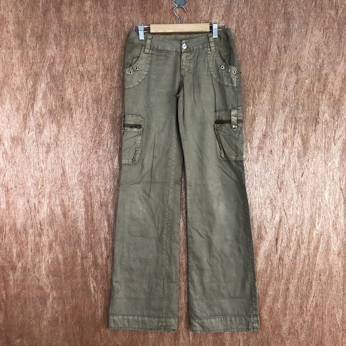 image of Vintage Retro Cargo Pant "clairude Masculo" Multiple Pockets in Brown, Men's (Size 26)
