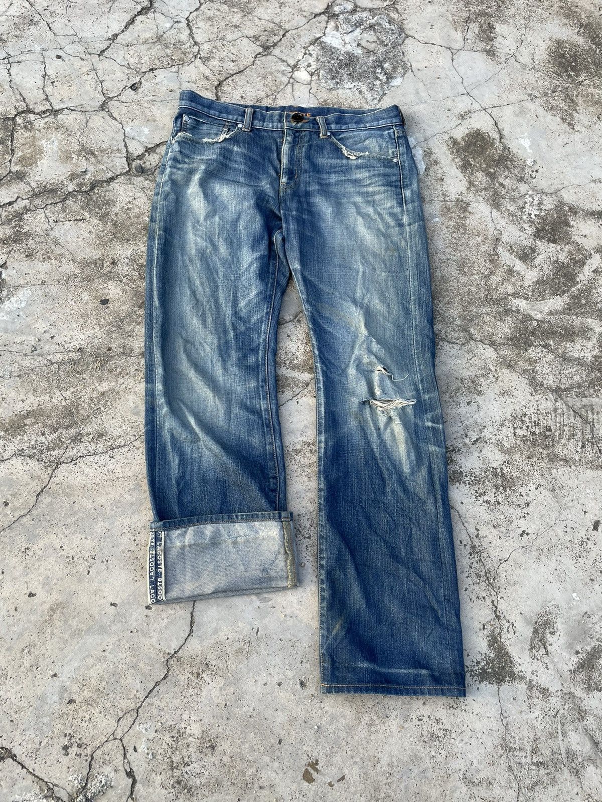 image of Distressed Denim x Lacoste Vintage Lacoste Selvedge Denim Faded Wash Jeans in Blue, Men's (Size 34)