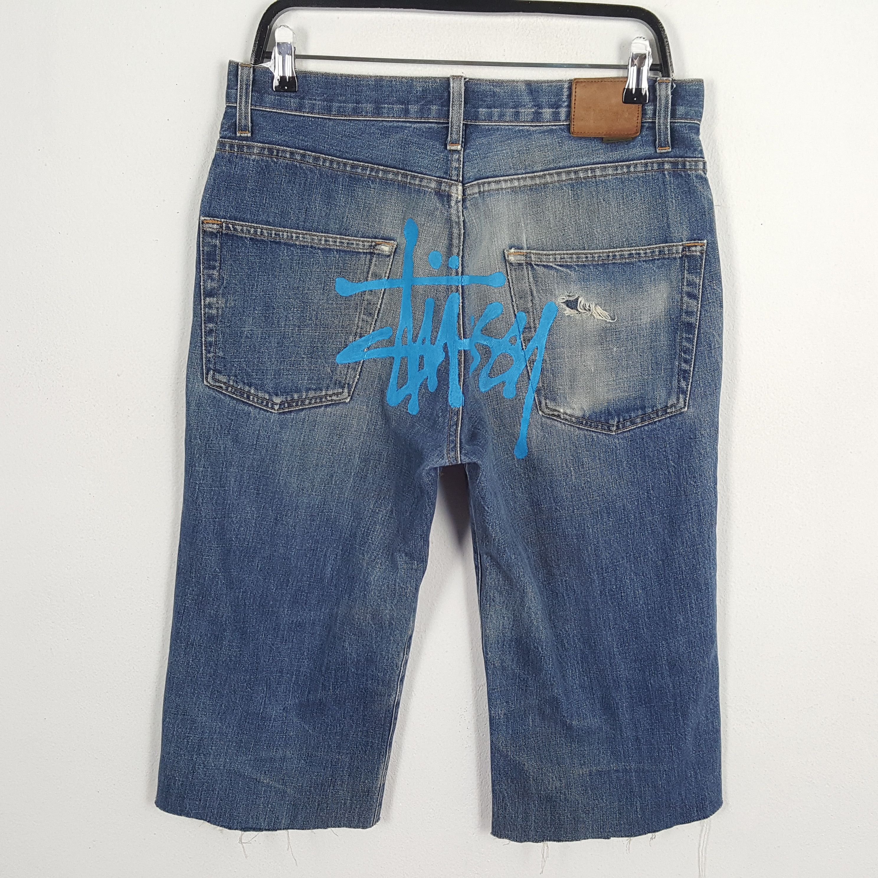 Stussy × Vintage STUSSY Streetwear Skateboard Style Custom Art Short Jeans Size US 33 - 1 Thumbnail