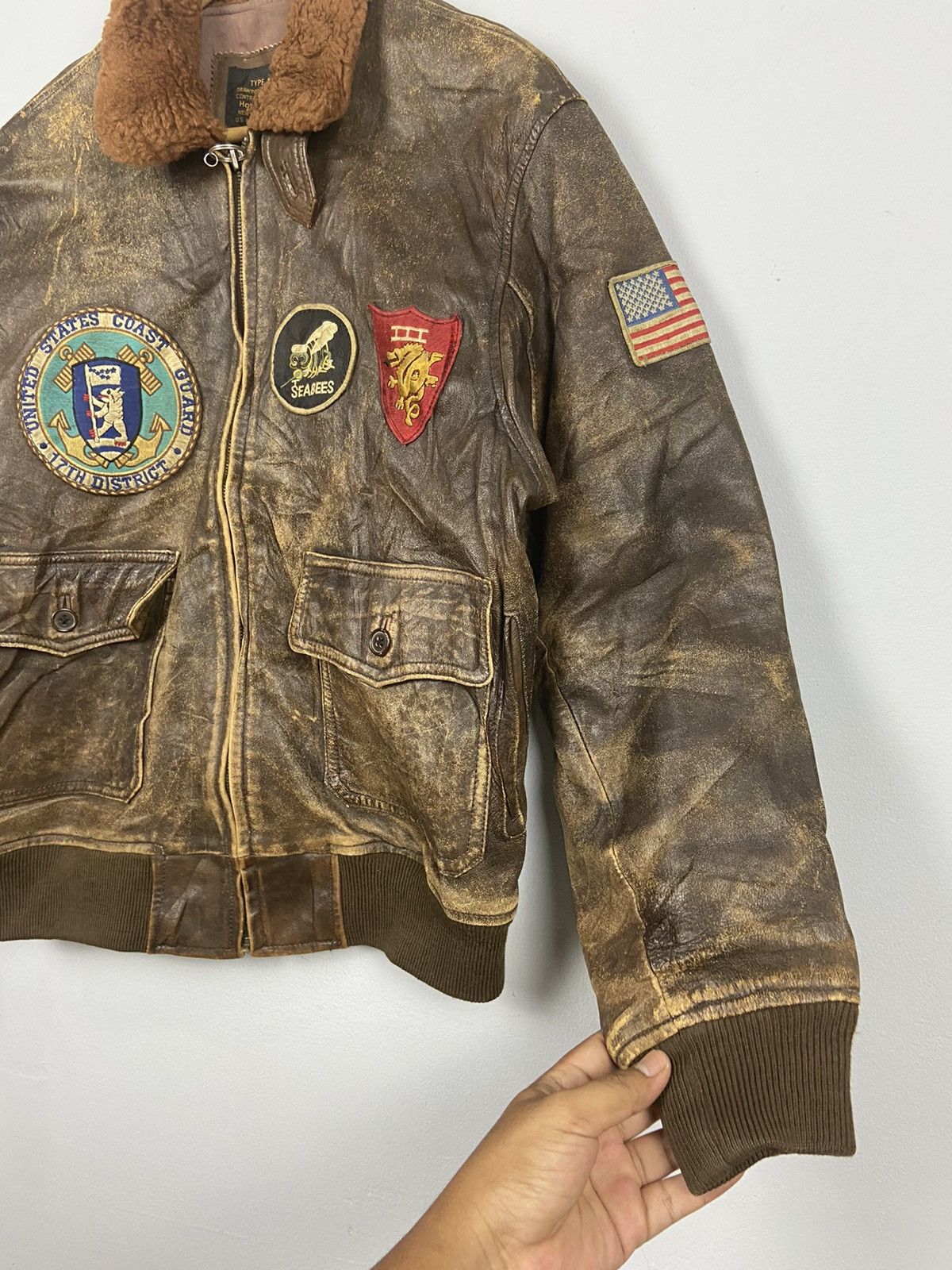 Other Vintage A-2 Houston US Airforce Tomcat Leather Flight Jacket Size US L / EU 52-54 / 3 - 7 Thumbnail