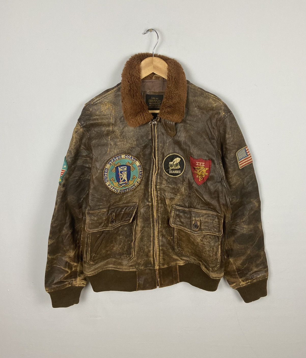 Other Vintage A-2 Houston US Airforce Tomcat Leather Flight Jacket Size US L / EU 52-54 / 3 - 2 Thumbnail