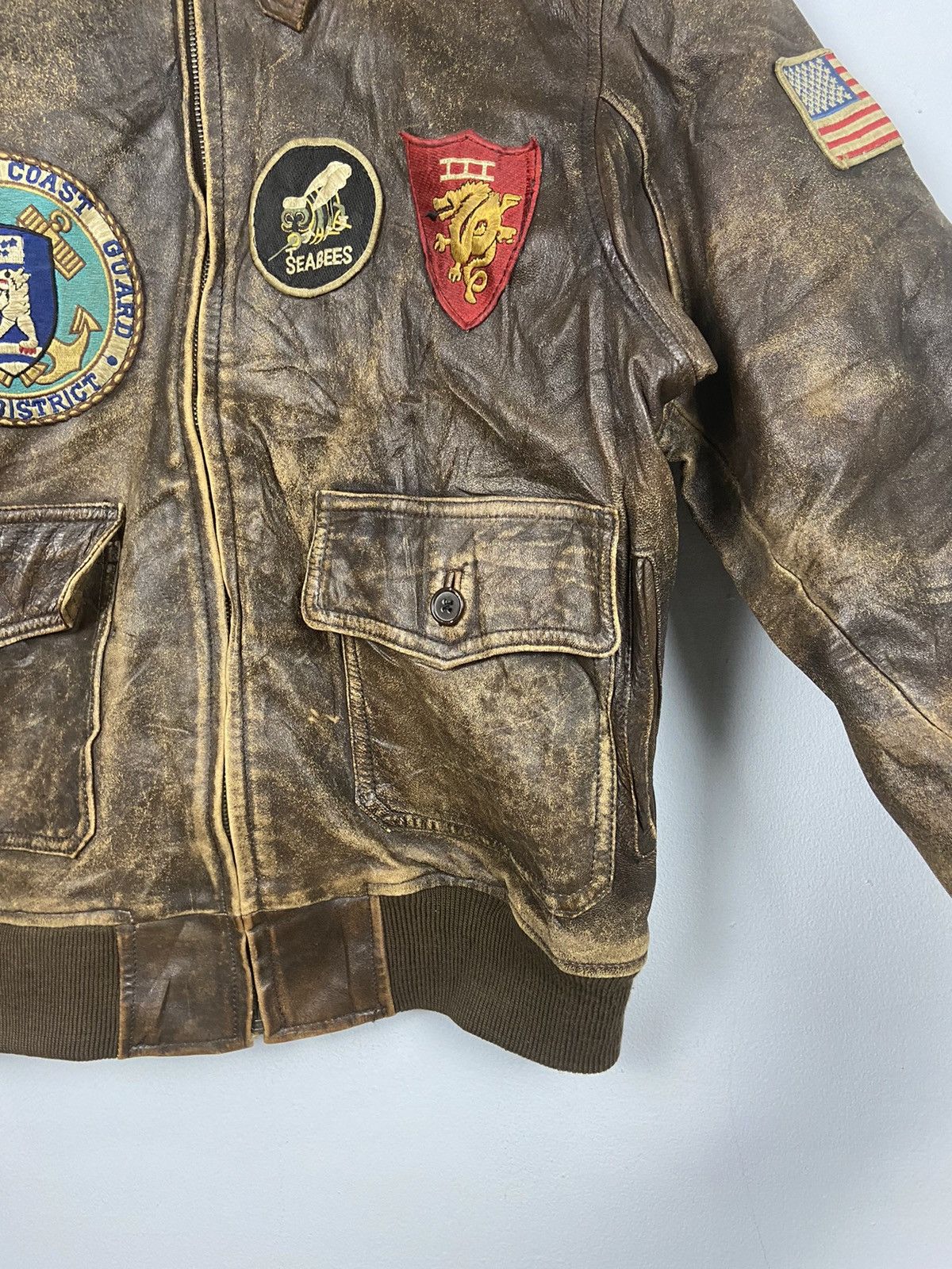 Other Vintage A-2 Houston US Airforce Tomcat Leather Flight Jacket Size US L / EU 52-54 / 3 - 6 Thumbnail