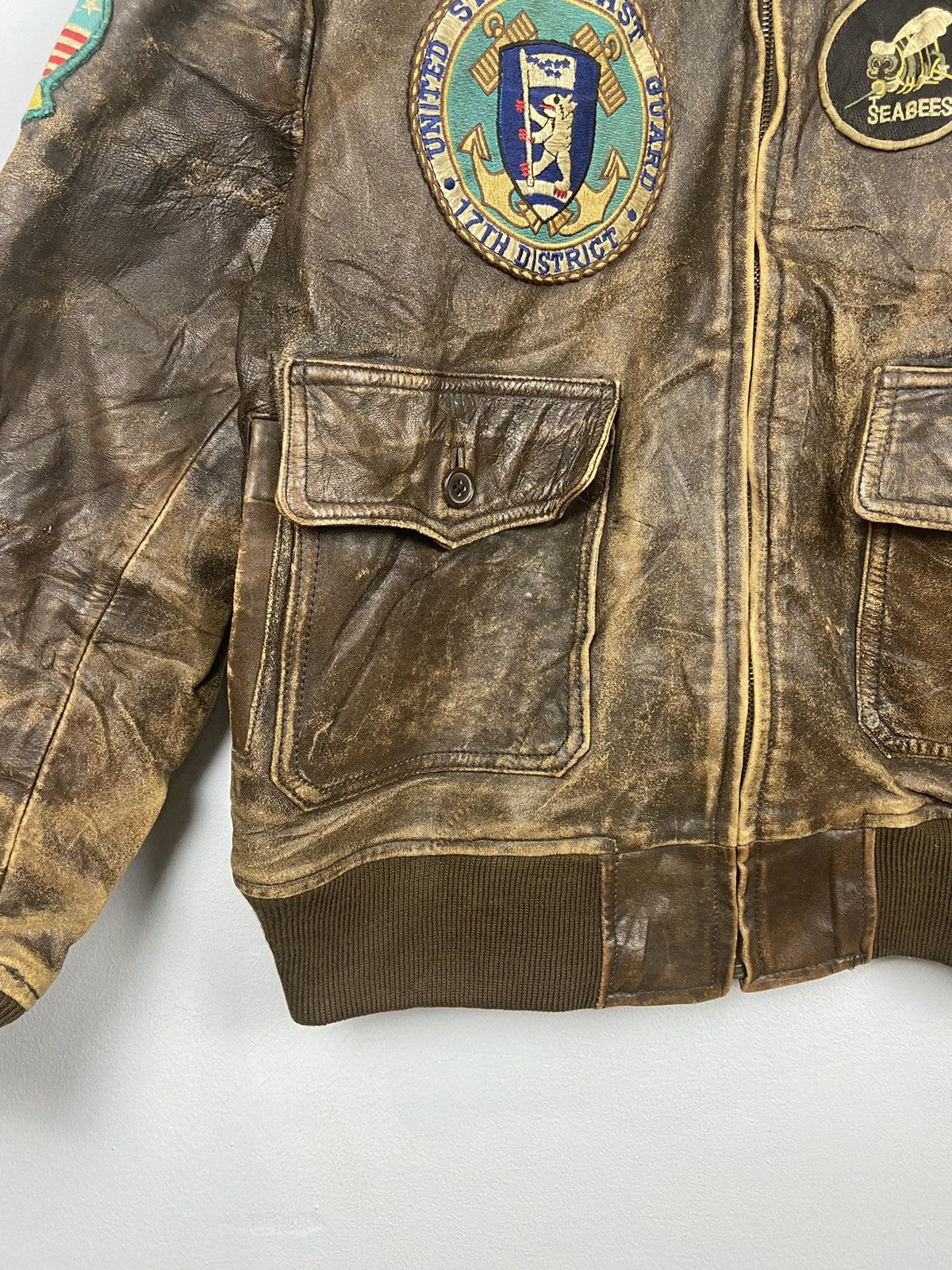 Other Vintage A-2 Houston US Airforce Tomcat Leather Flight Jacket Size US L / EU 52-54 / 3 - 5 Thumbnail