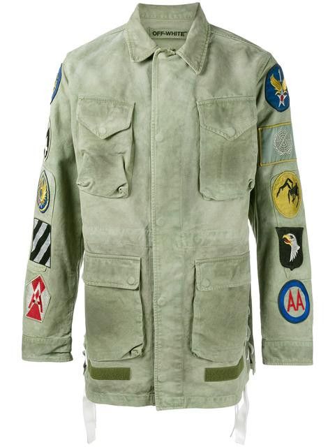 image of Off White Military Patch Embellished Field Jacket Medium in Green, Men's