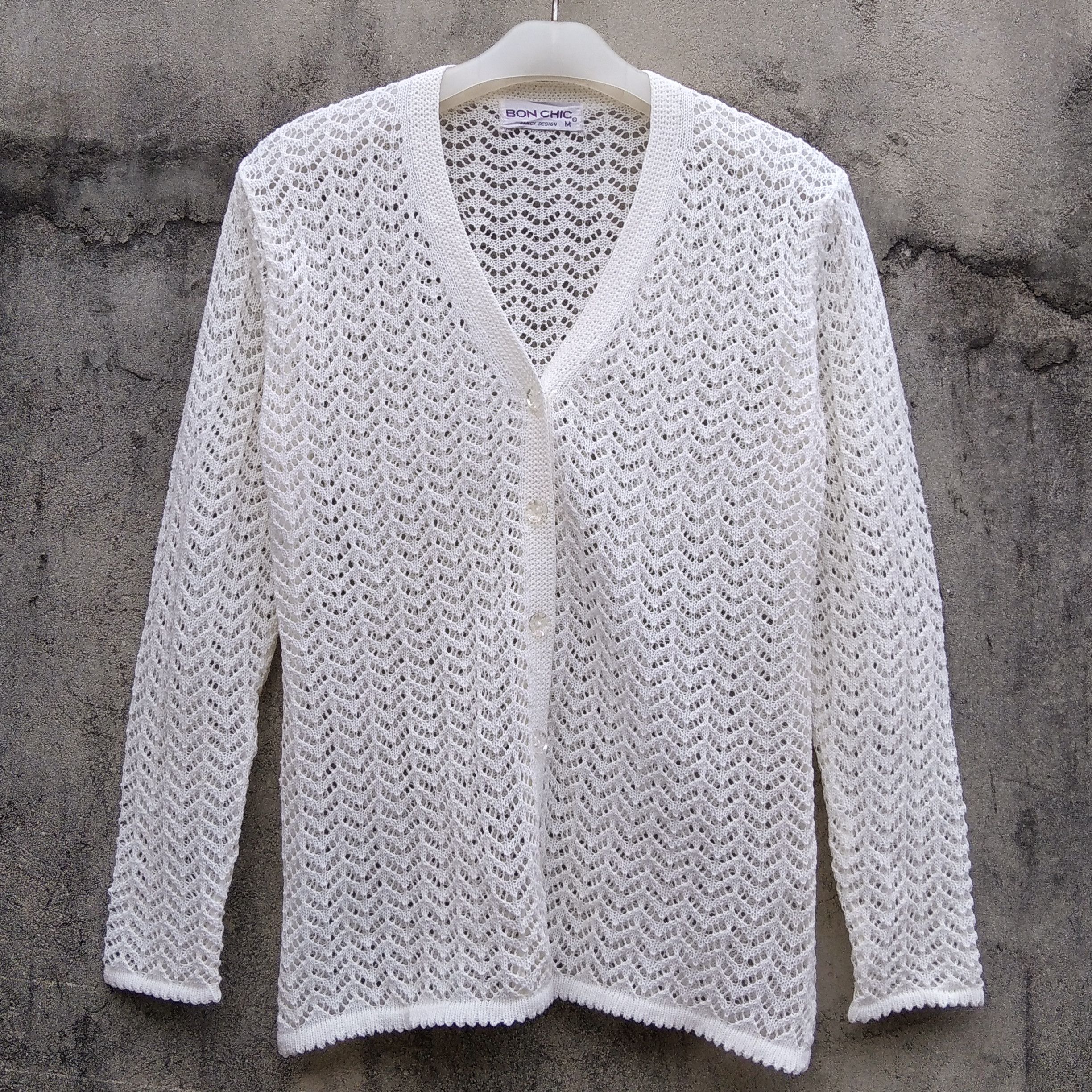 Vintage 80s BON CHIC Japanese Brand Mesh Knit Cardigan