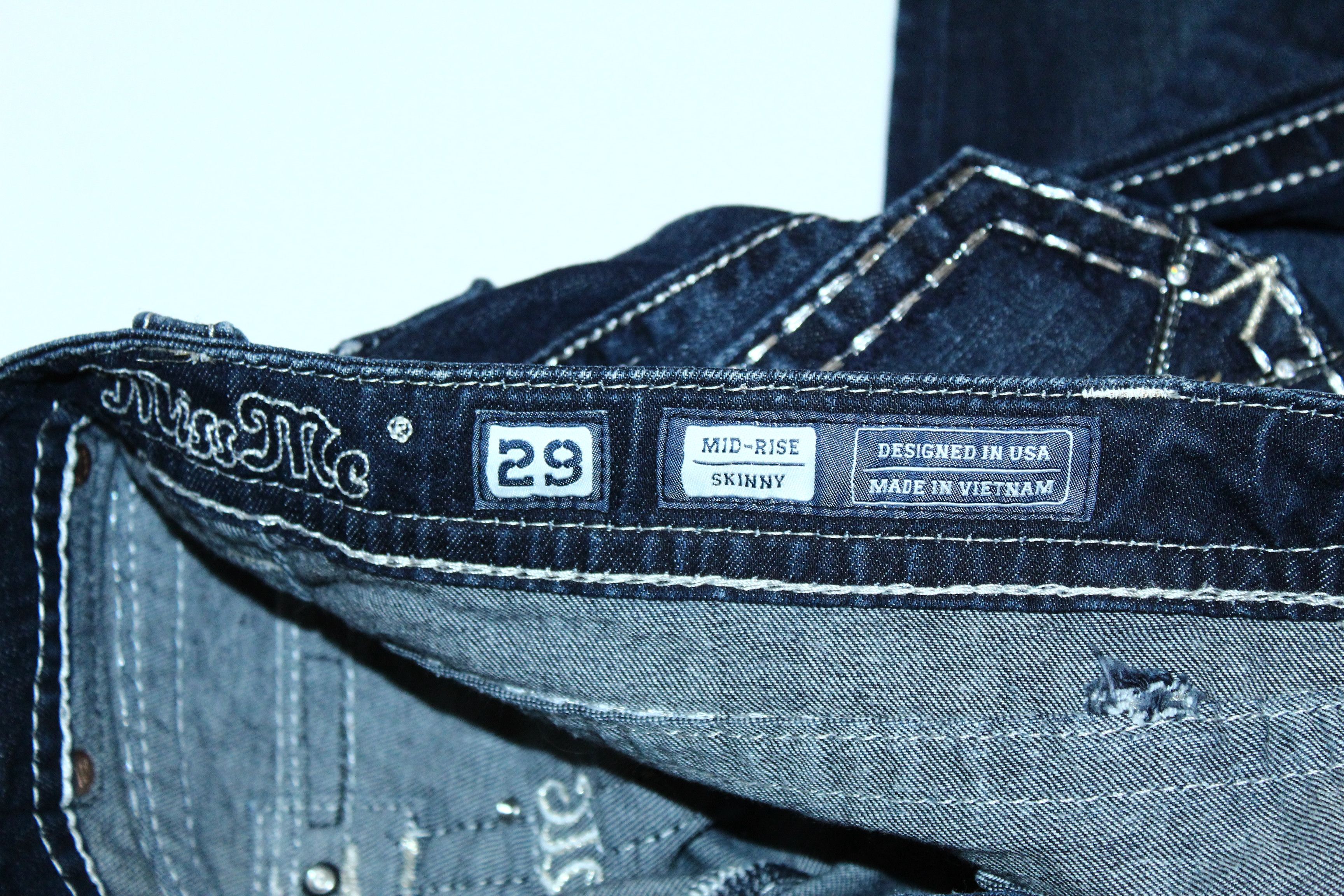 Japanese Brand VTG Miss Me Skinny Stretch Faded Raw Denim Jeans Size 29" - 12 Thumbnail