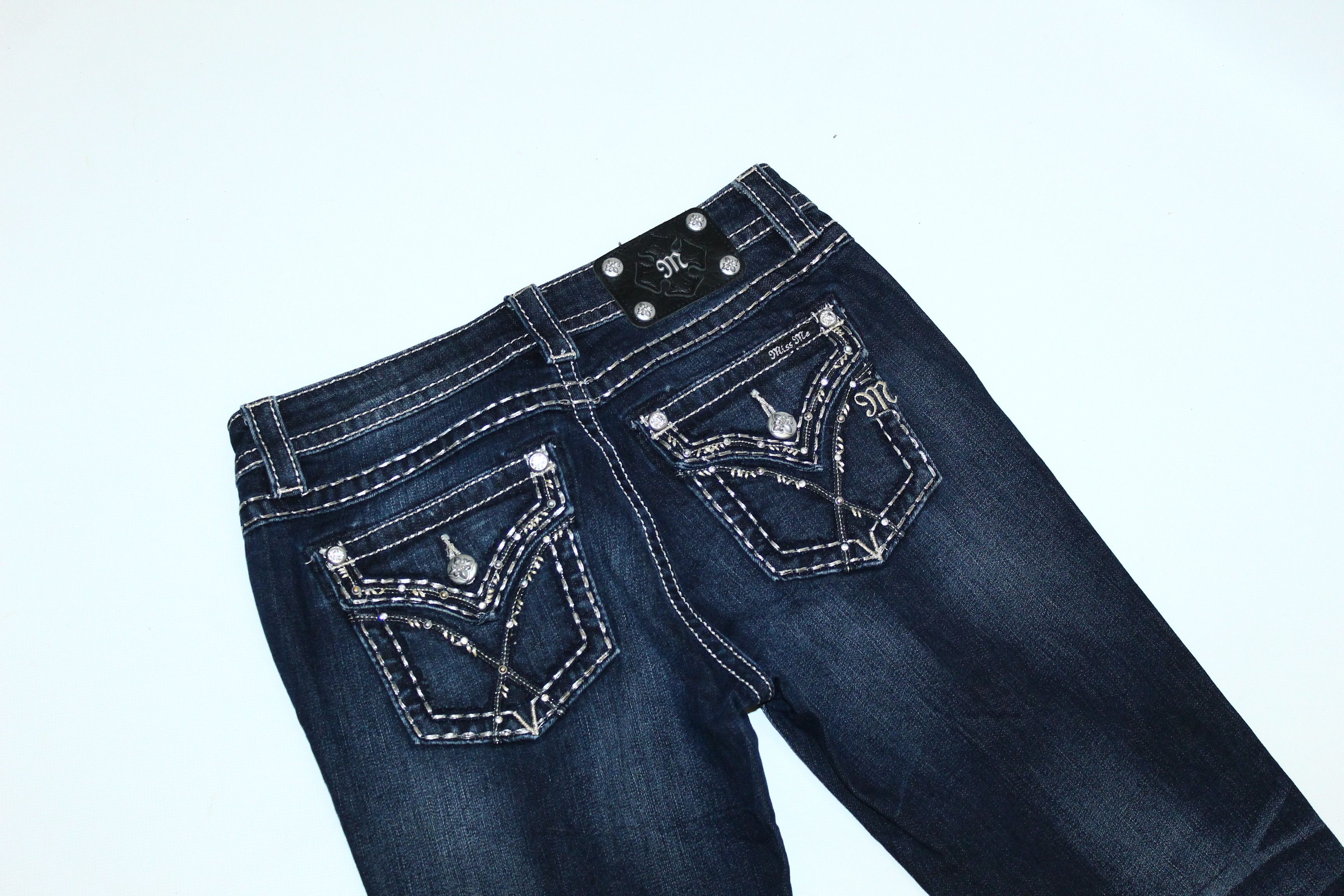 Japanese Brand VTG Miss Me Skinny Stretch Faded Raw Denim Jeans Size 29" - 13 Thumbnail
