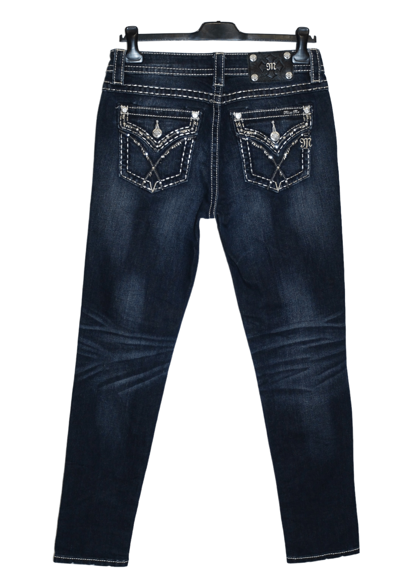 Japanese Brand VTG Miss Me Skinny Stretch Faded Raw Denim Jeans Size 29" - 2 Thumbnail