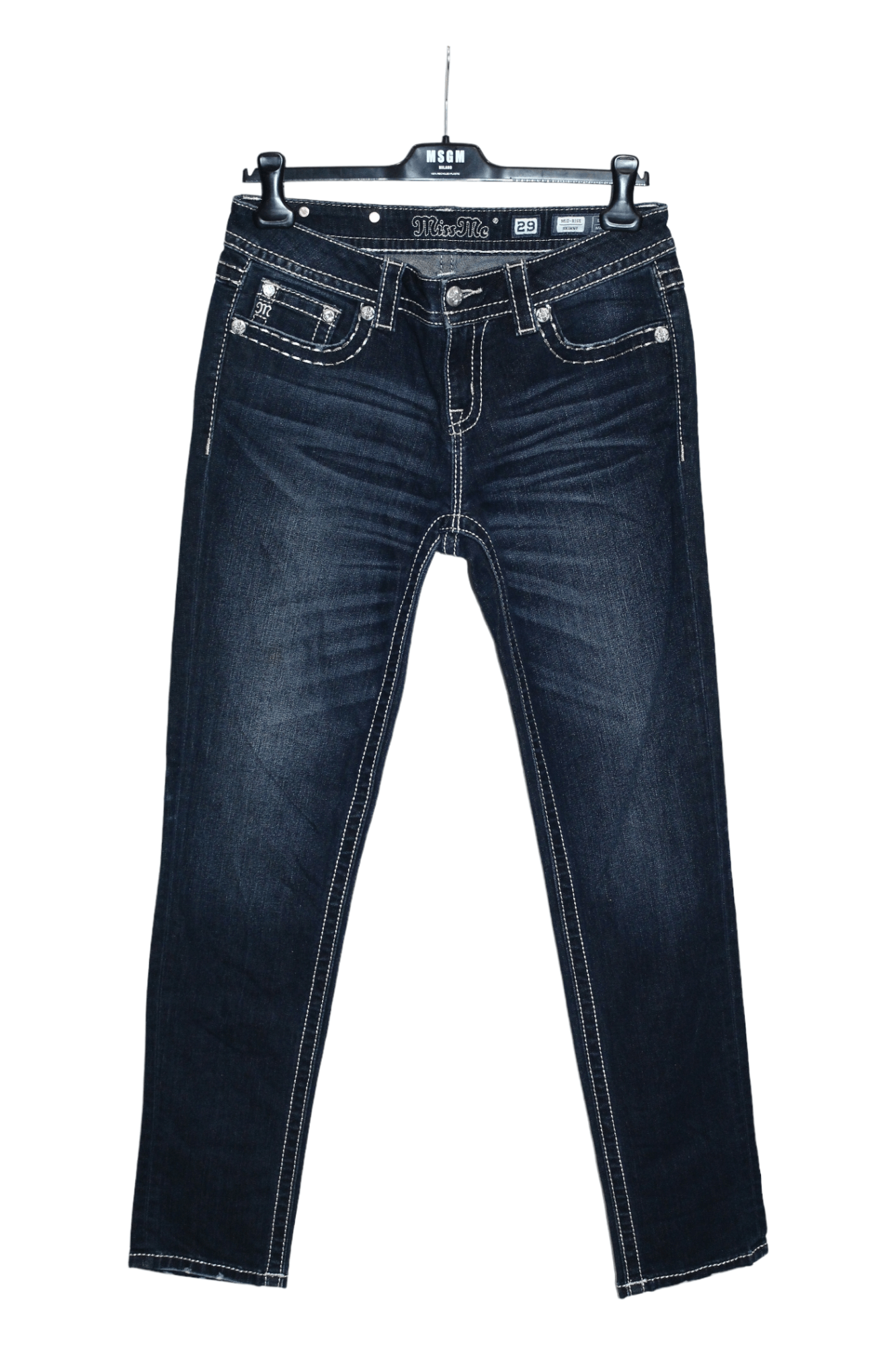 Japanese Brand VTG Miss Me Skinny Stretch Faded Raw Denim Jeans Size 29" - 1 Thumbnail