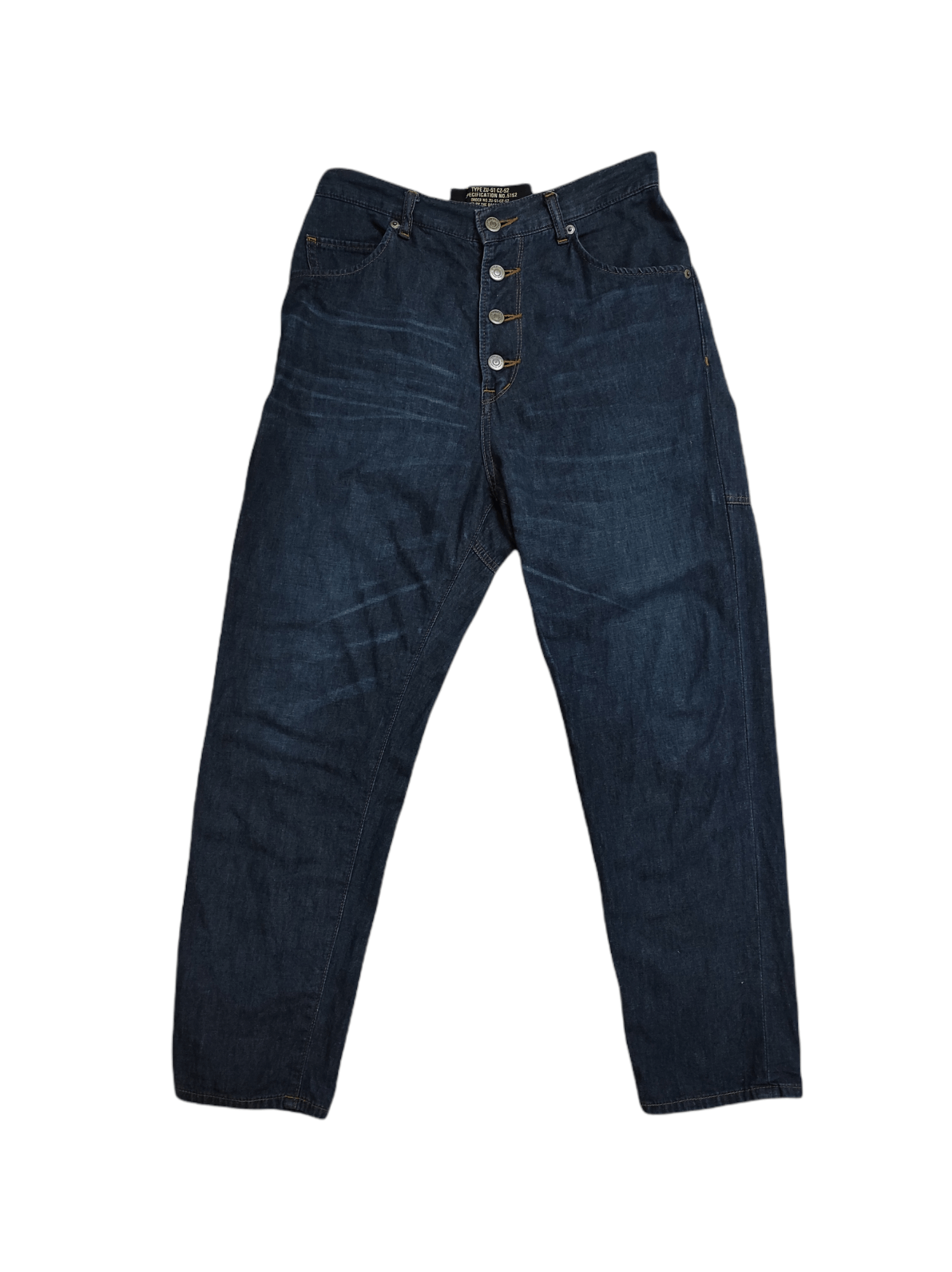 image of Archival Clothing x Cabane De Zucca Outside Button Indigo Dye Jeans in Indigo Denim, Men's (Size 28