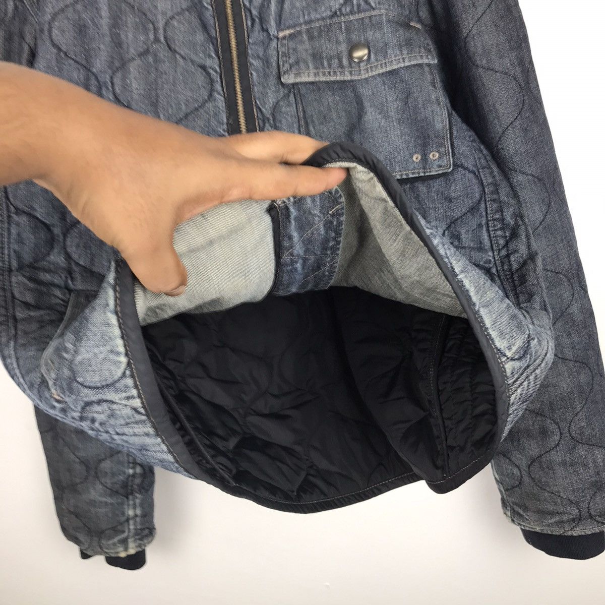 Vintage 90s Gap Quilted Denim Distressed Style Jacket
