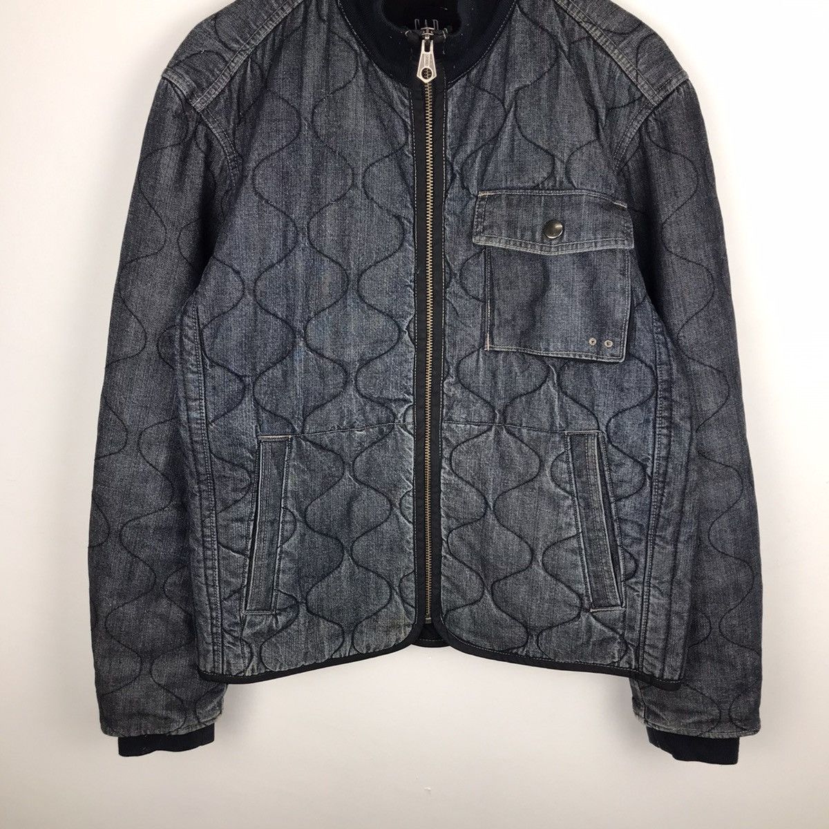 Vintage 90s Gap Quilted Denim Distressed Style Jacket