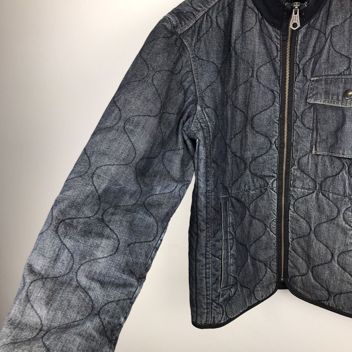 Vintage 90s Gap Quilted Denim Distressed Style Jacket