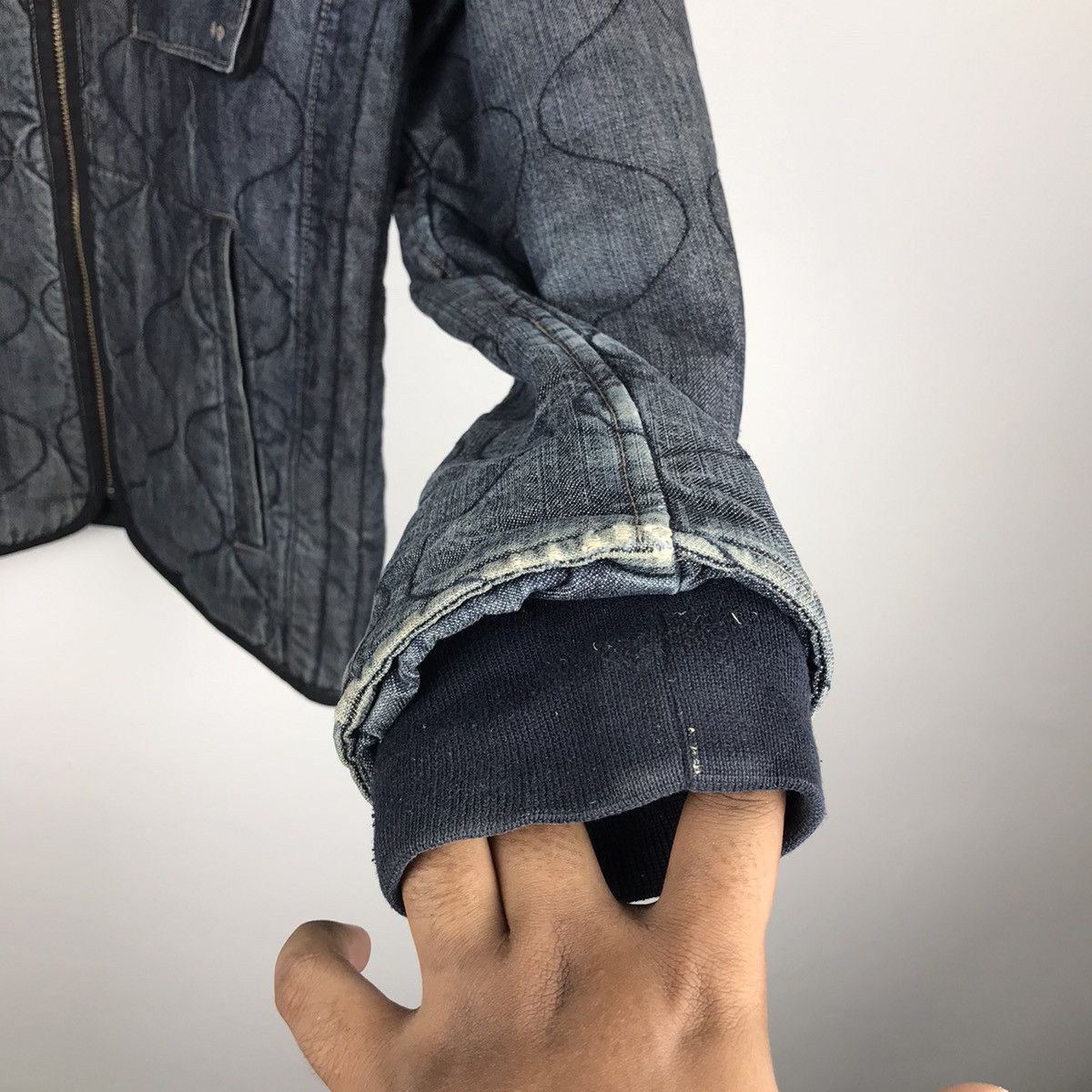 Vintage 90s Gap Quilted Denim Distressed Style Jacket