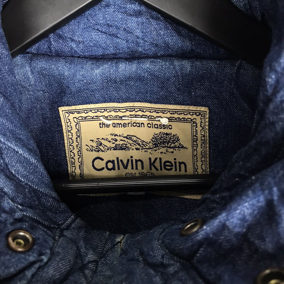 Calvin Klein × Designer × Vintage Vintage 80s Calvin Klein Quilted Hooded Denim Over Jacket Size US L / EU 52-54 / 3 - 5 Thumbnail